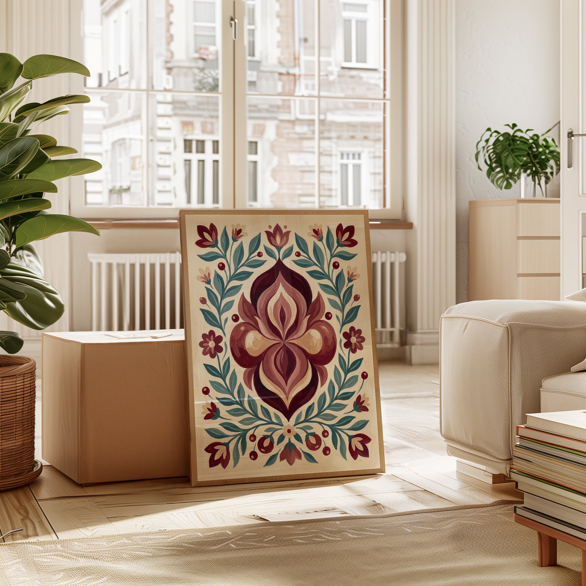 Folk Art Floral Print — Symmetrical Botanical Illustration - interior