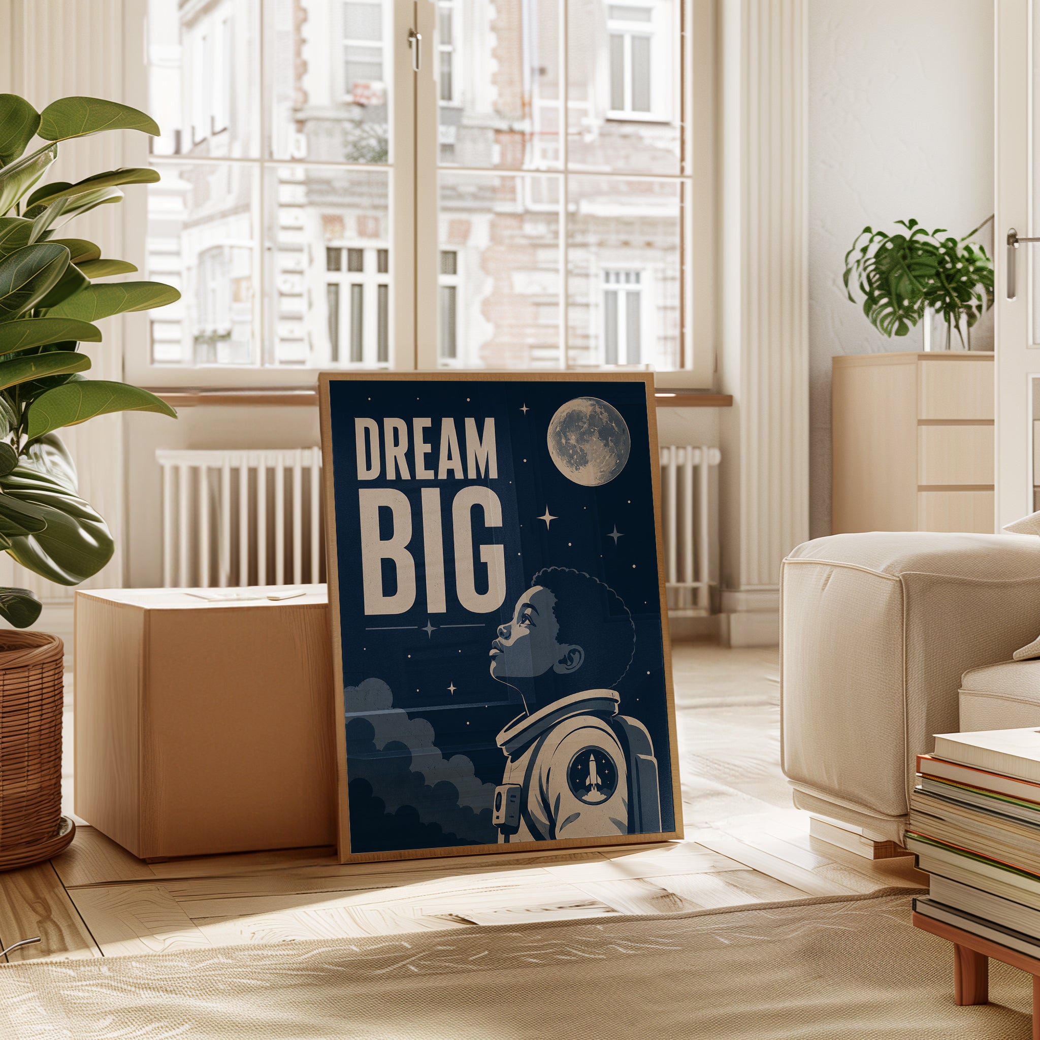 Dream Big Astronaut Poster: Vintage Space Exploration Art Print - interior