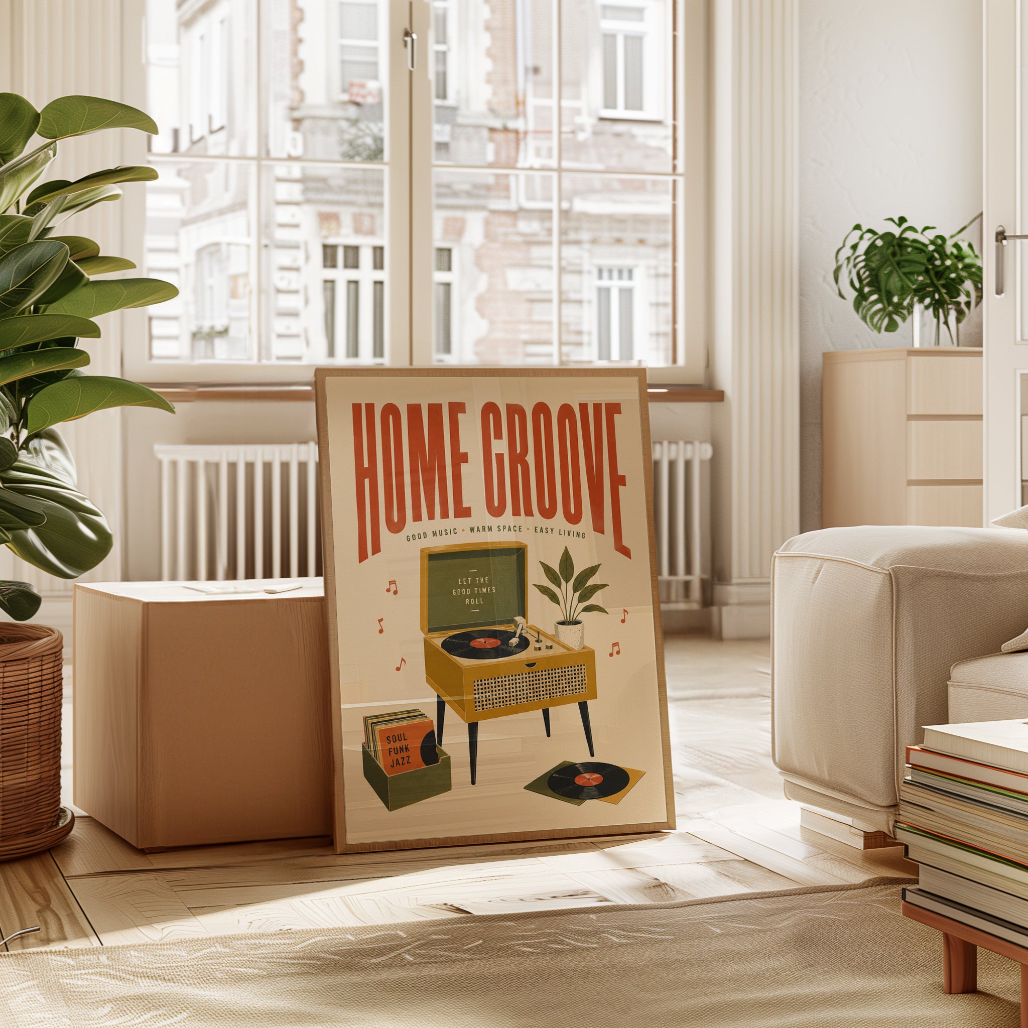 Home Groove Retro Record Player Print: Mid-Century Music Art - interior