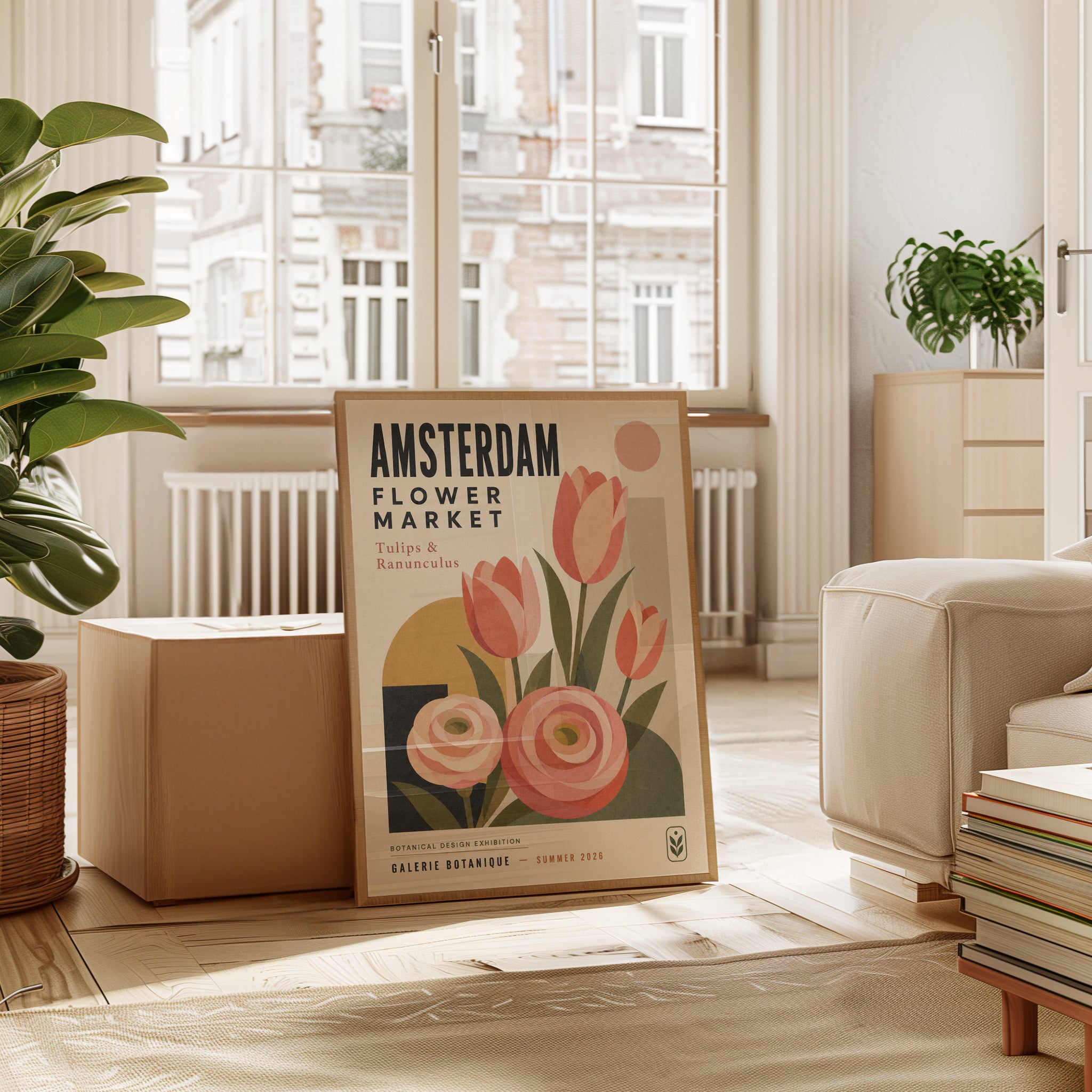 Amsterdam Flower Market Print — Vintage Botanical Travel Poster - interior