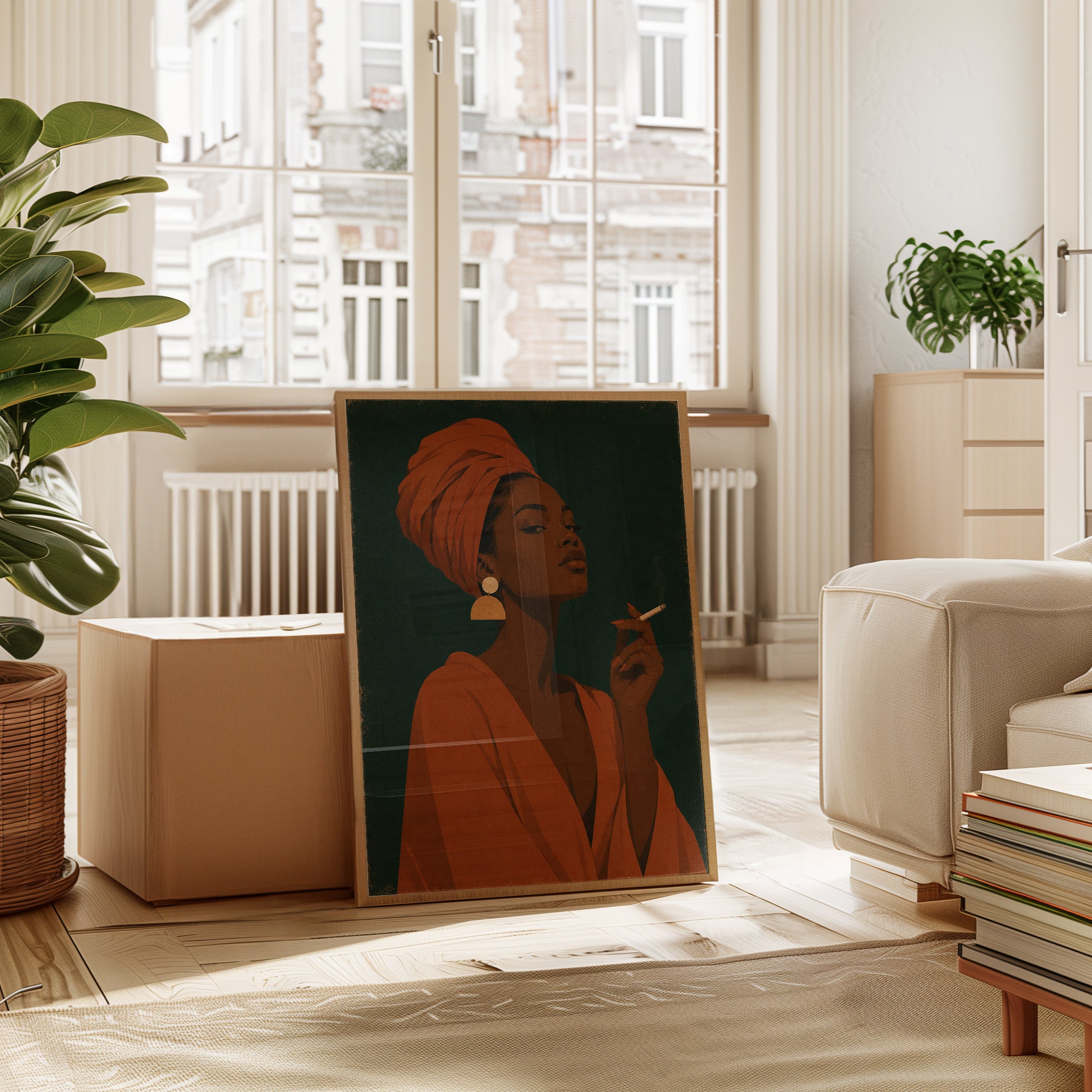 Orange Headwrap Portrait: Vintage Modernist African American Art - interior