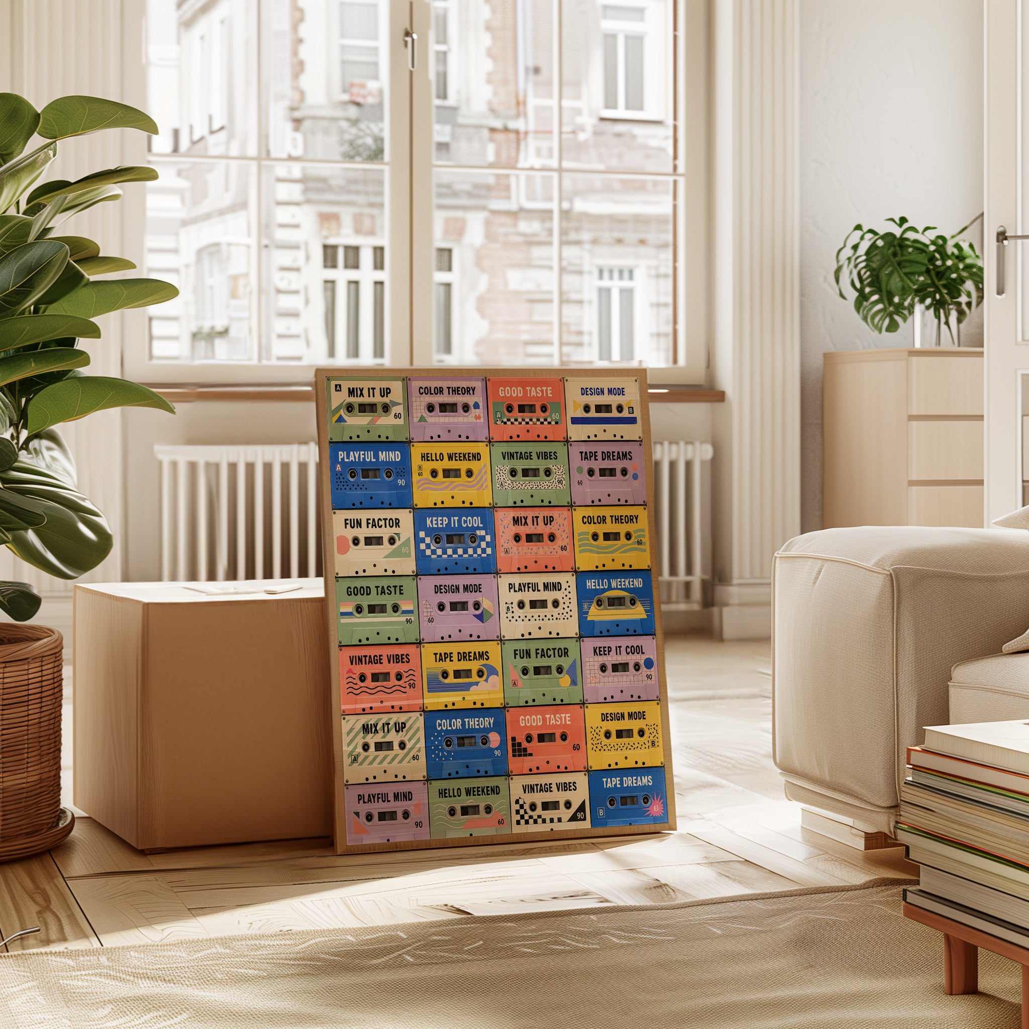 90s Retro Cassette Print – Colorful Grid - interior