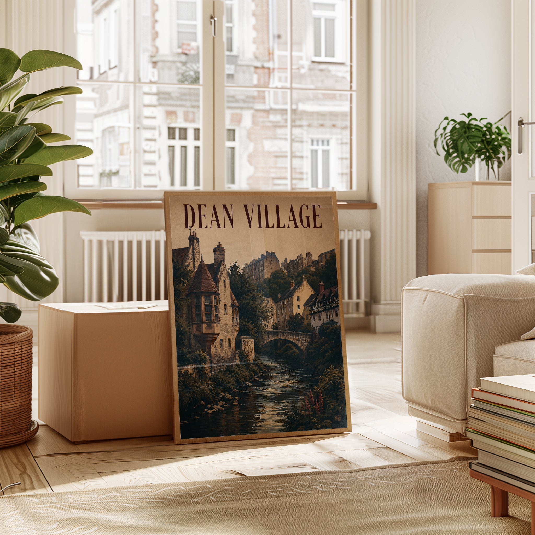 Dean Village Edinburgh Print: Historic Stone Bridge River Scene - interior