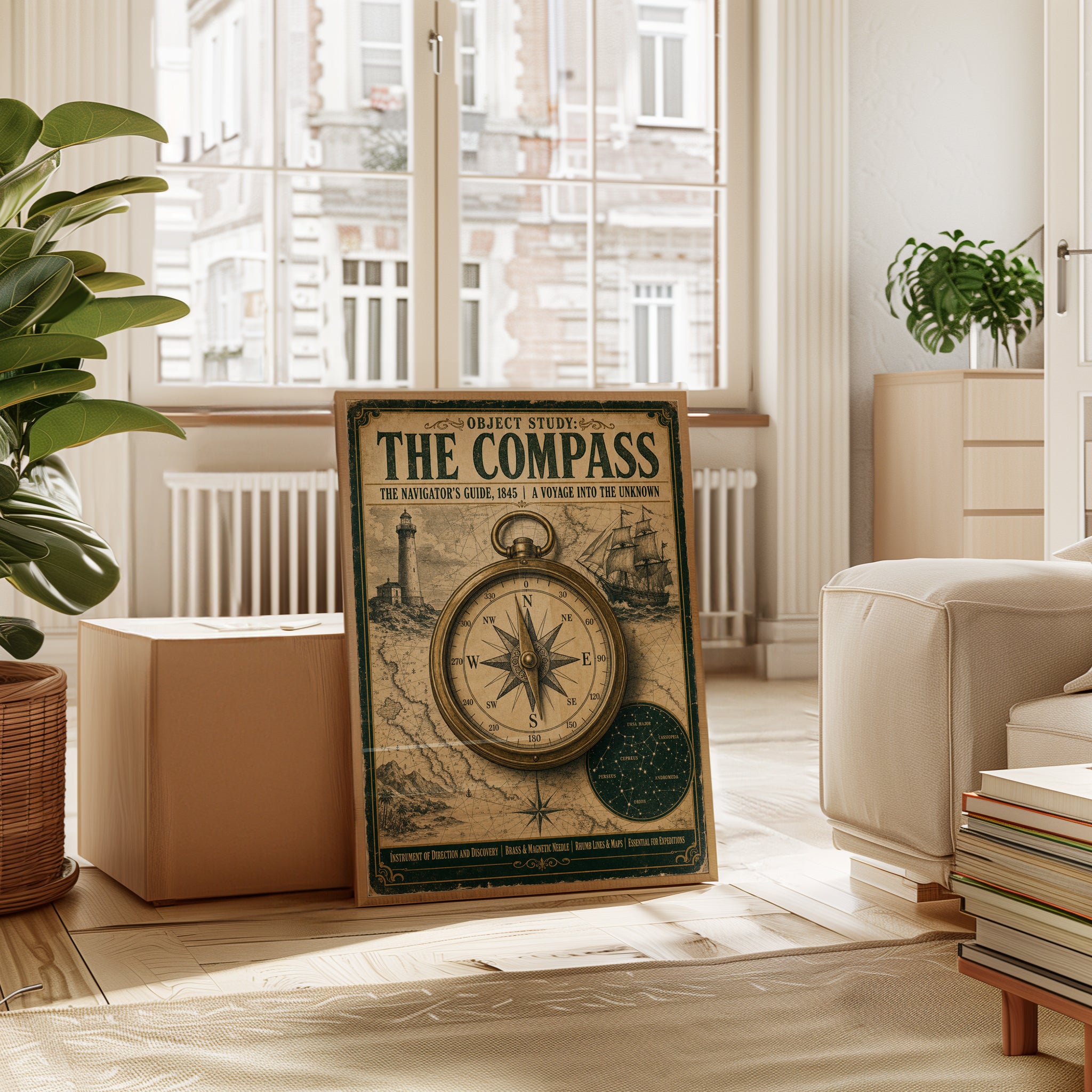 Vintage Compass Print — Antique Navigator's Guide 1845 - interior