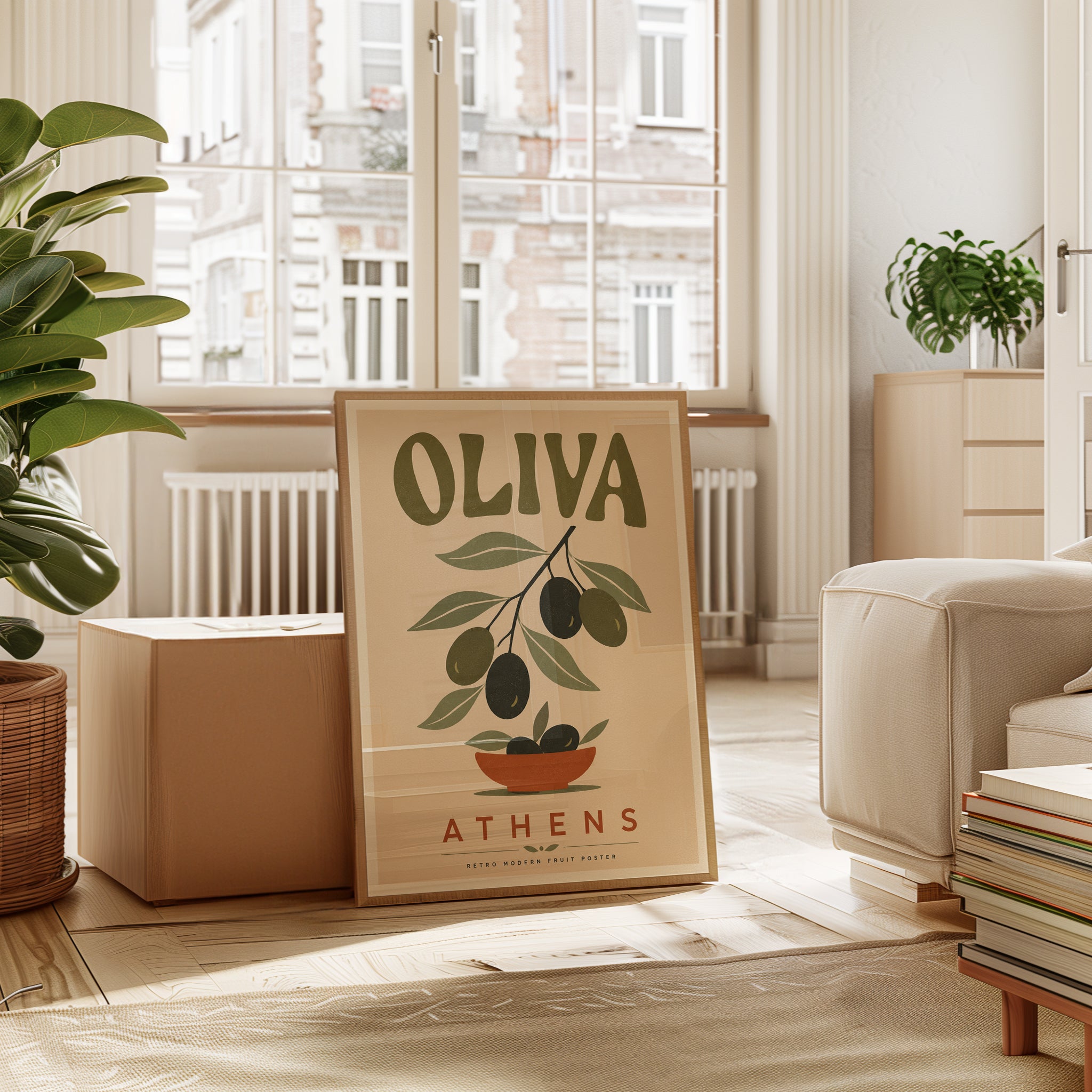 Olive Branch Print: Retro Greek Wall Art (Mid-Century Botanical Style) - interior