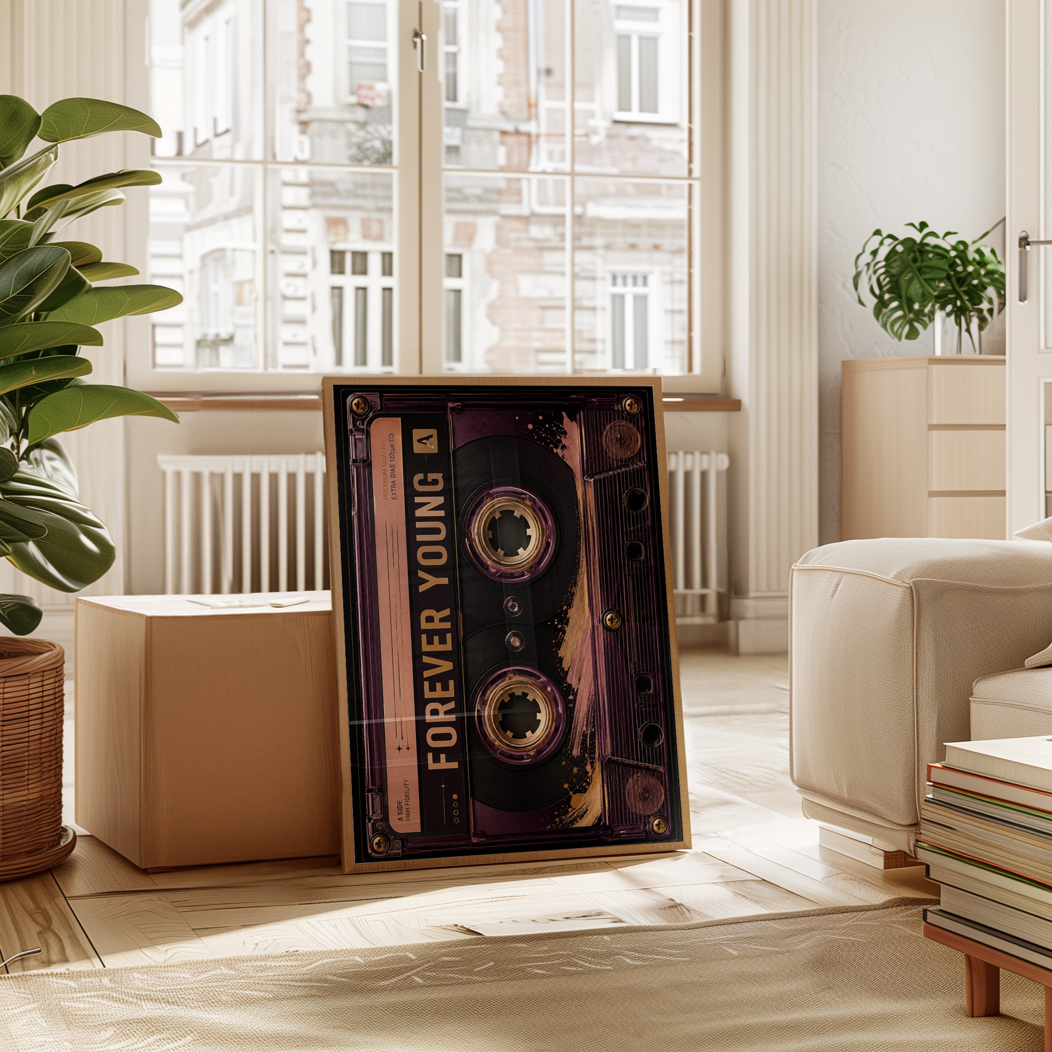 Forever Young Cassette Tape Art Print: Purple Gold Retro Music - interior