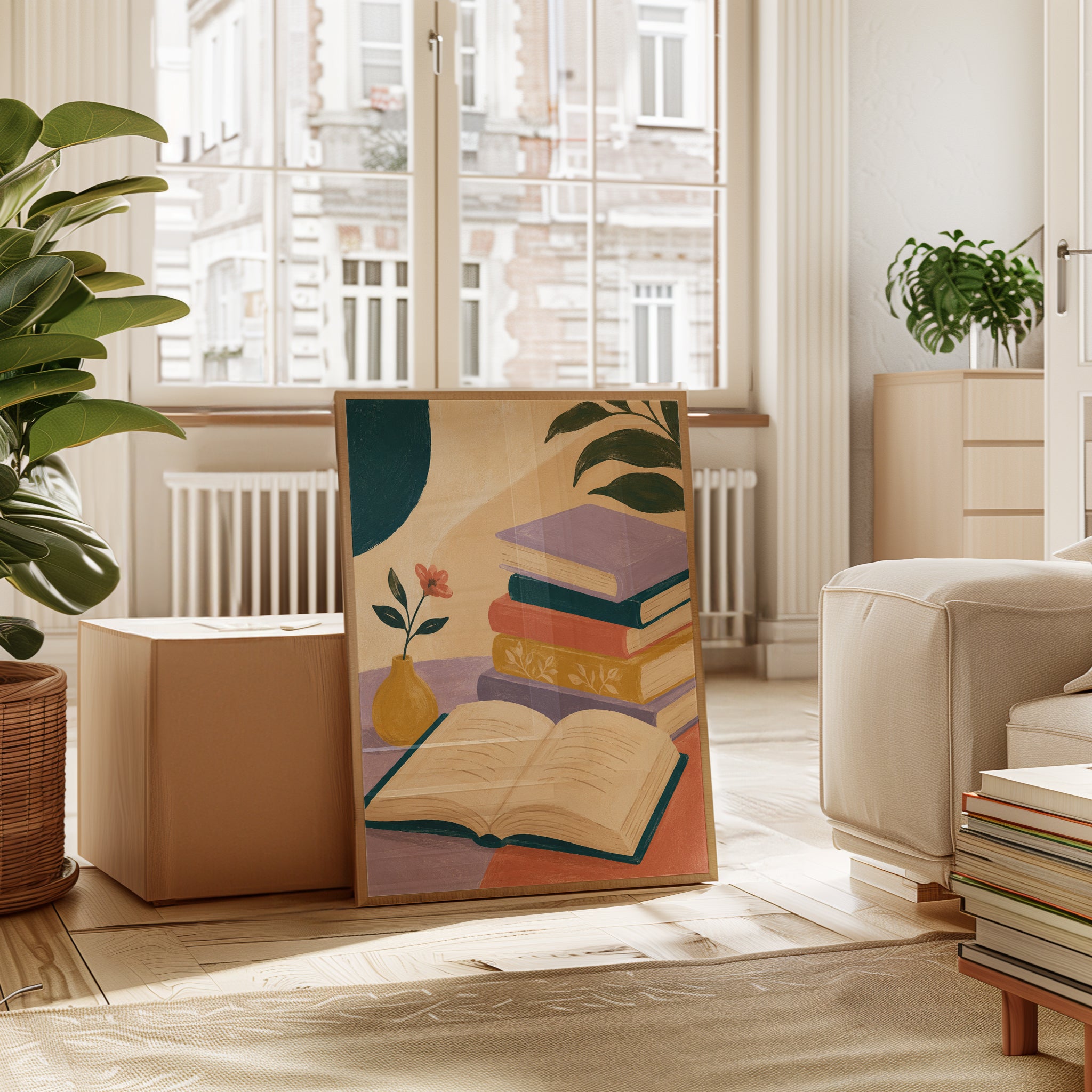 Cozy Book Stack Print – Colorful Books - interior