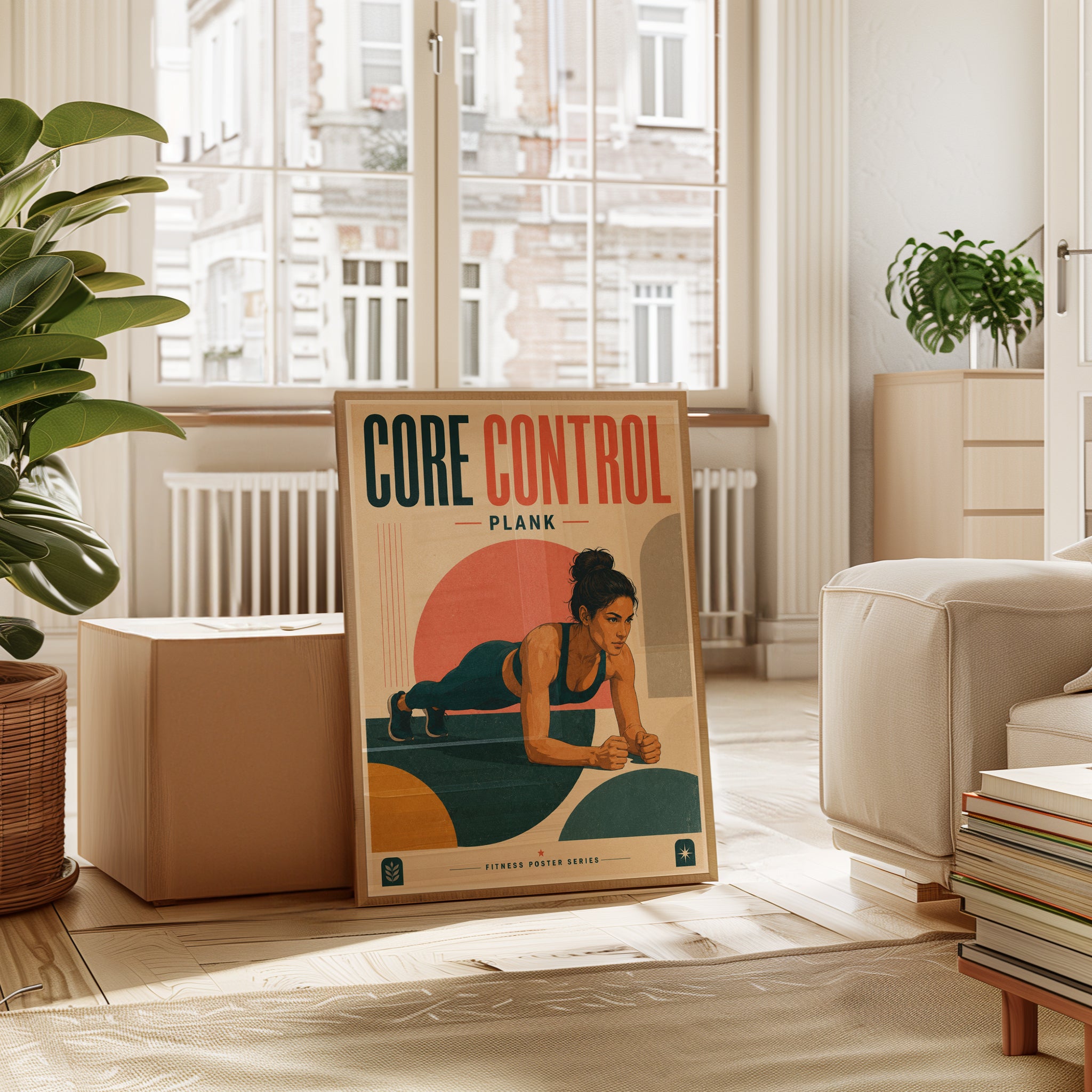 Core Control Plank Poster: Retro Fitness Art Print - interior
