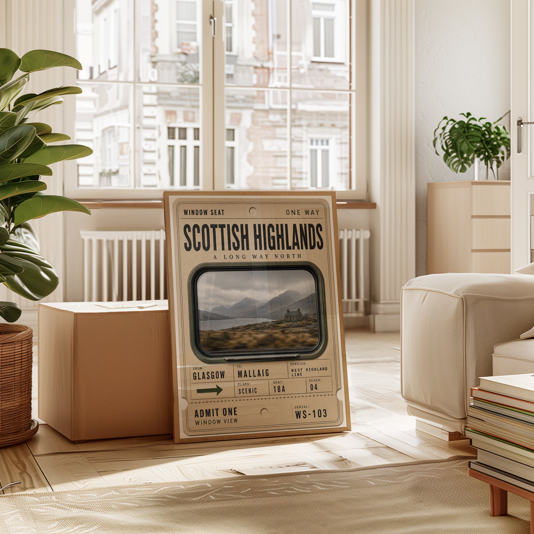 Scottish Highlands Poster – Train Ticket Wall Art - interior