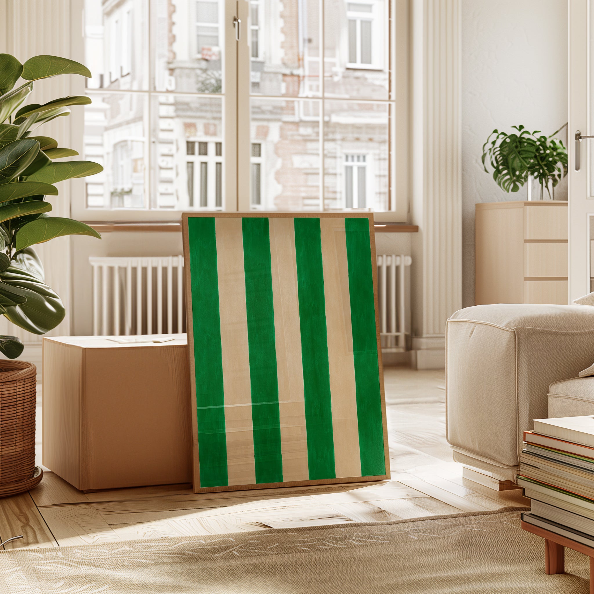 Green Stripe Wall Art – Vertical Striped Print - interior