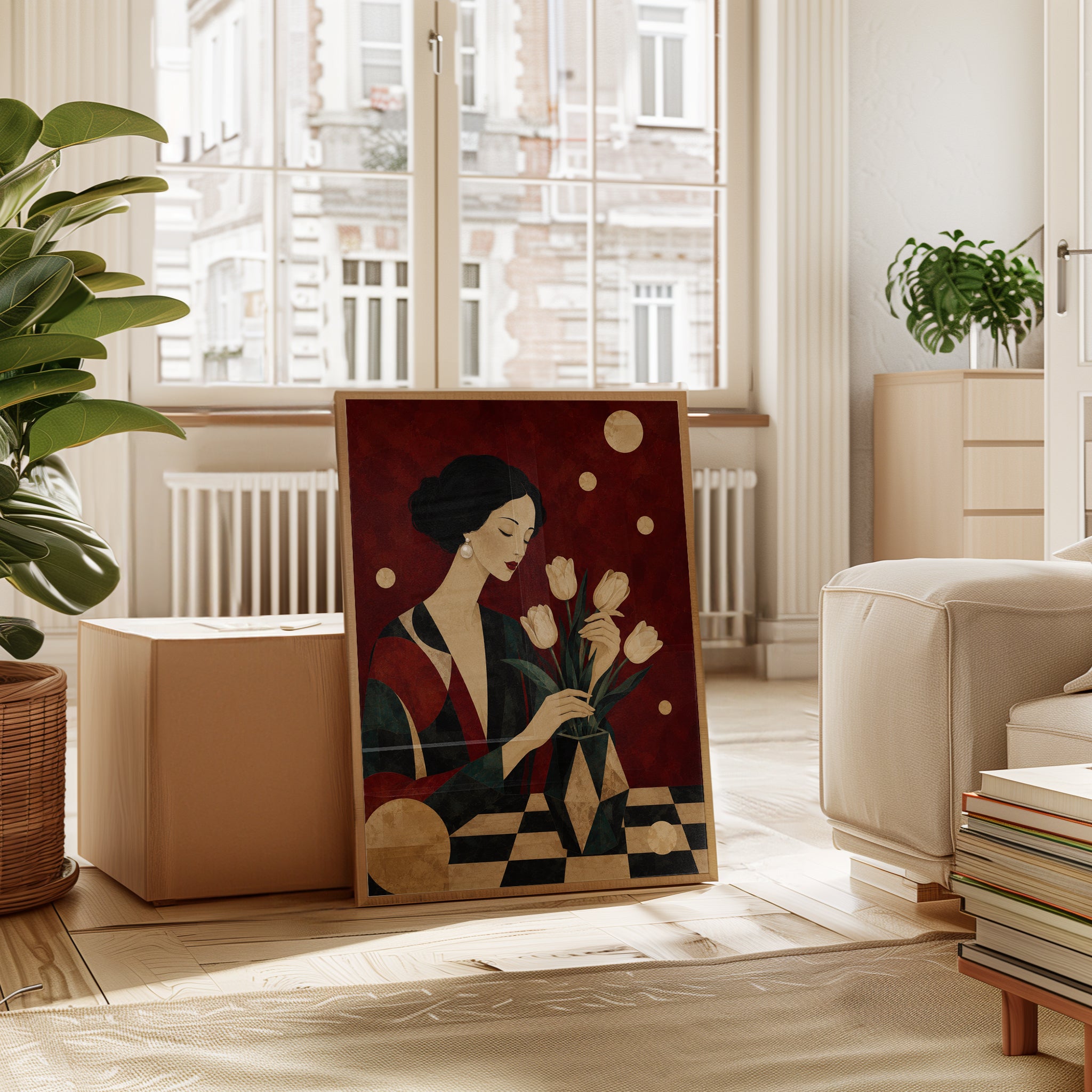 Art Deco Woman Print – Elegant Floral Wall Art - interior