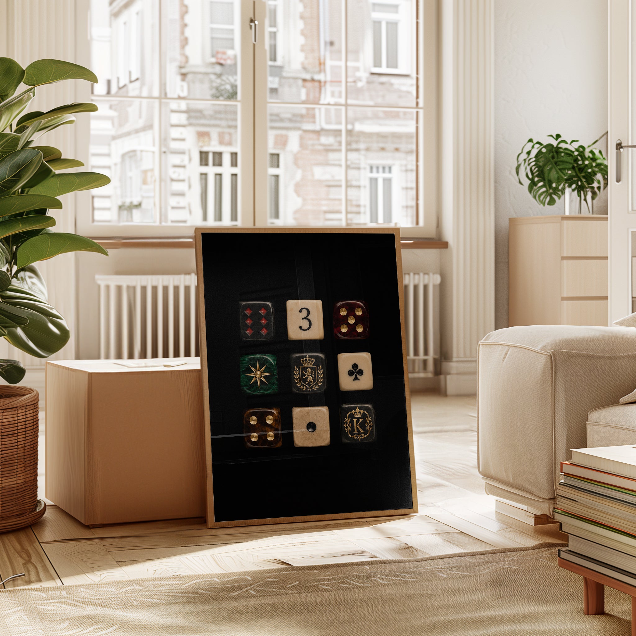 Luxury Dice Collection Print: Gold and Heraldic Gaming Art - interior