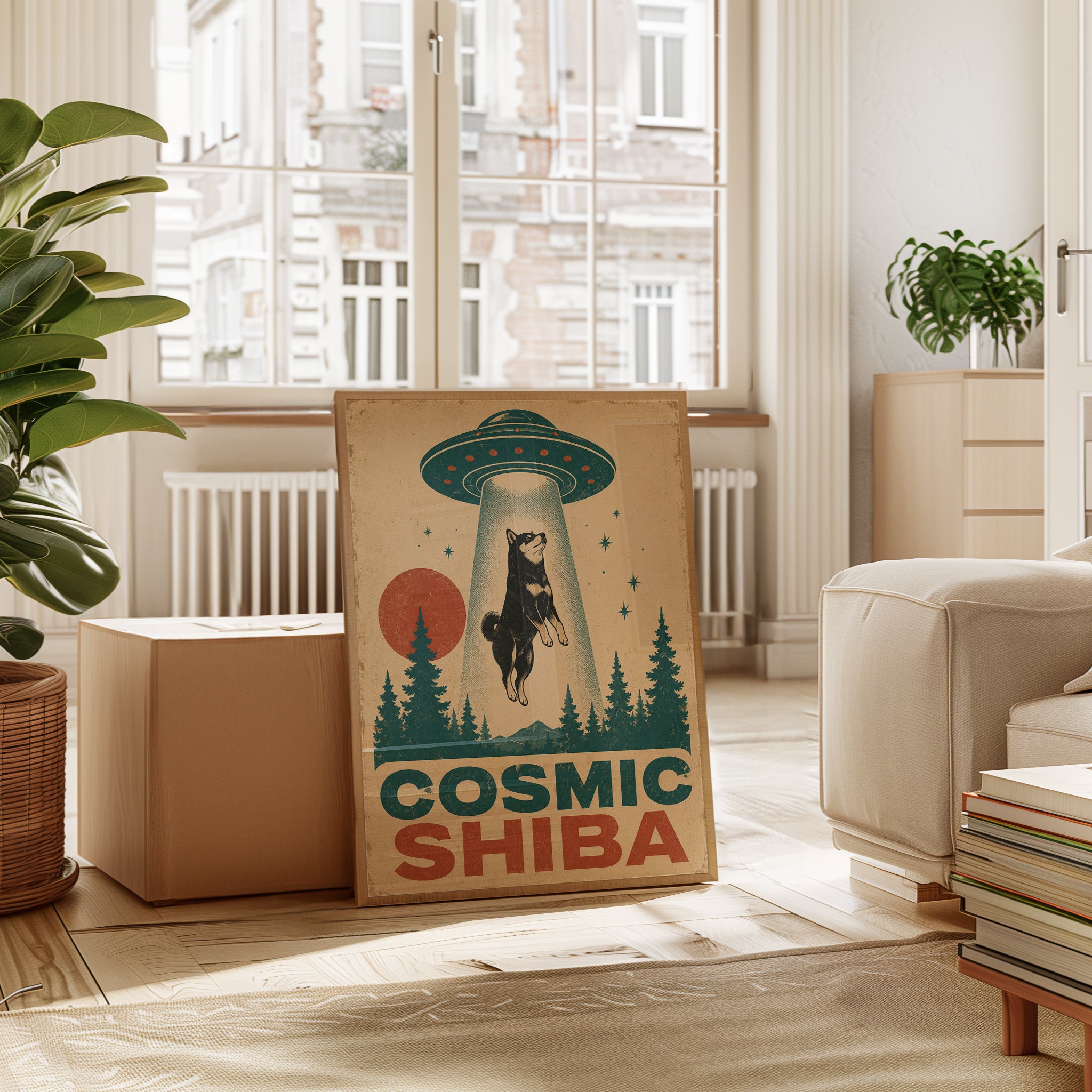 Shiba Inu Wall Art – Retro UFO Dog Poster - interior