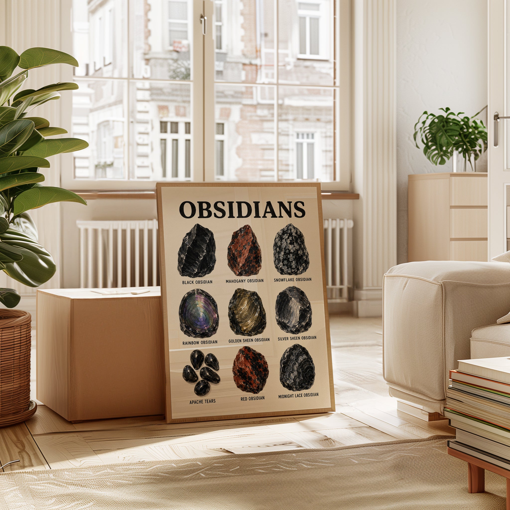 Obsidian Types Educational Poster: Vintage Mineral Chart Art Print - interior