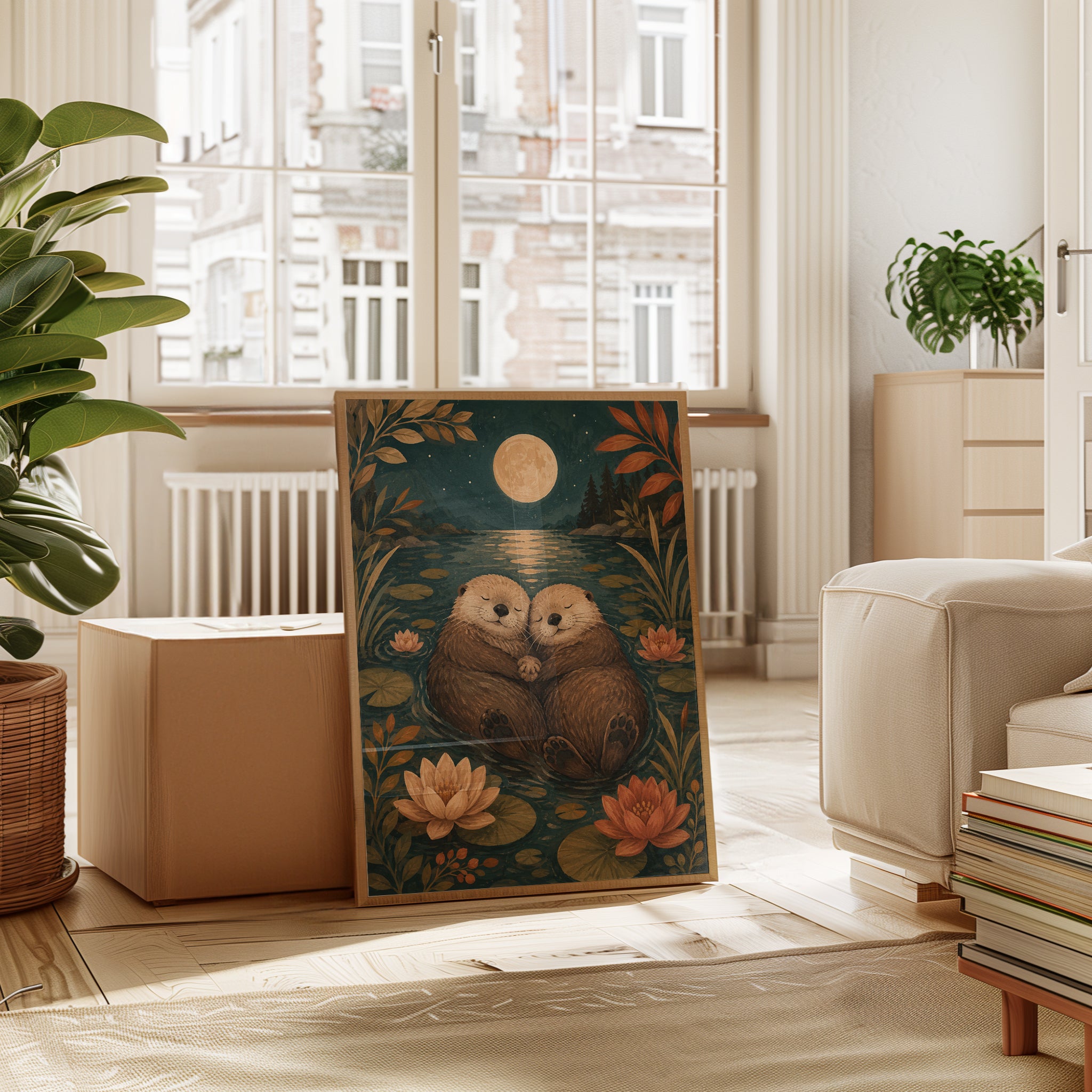 Otter Wall Art – Moonlight Lake Print - interior