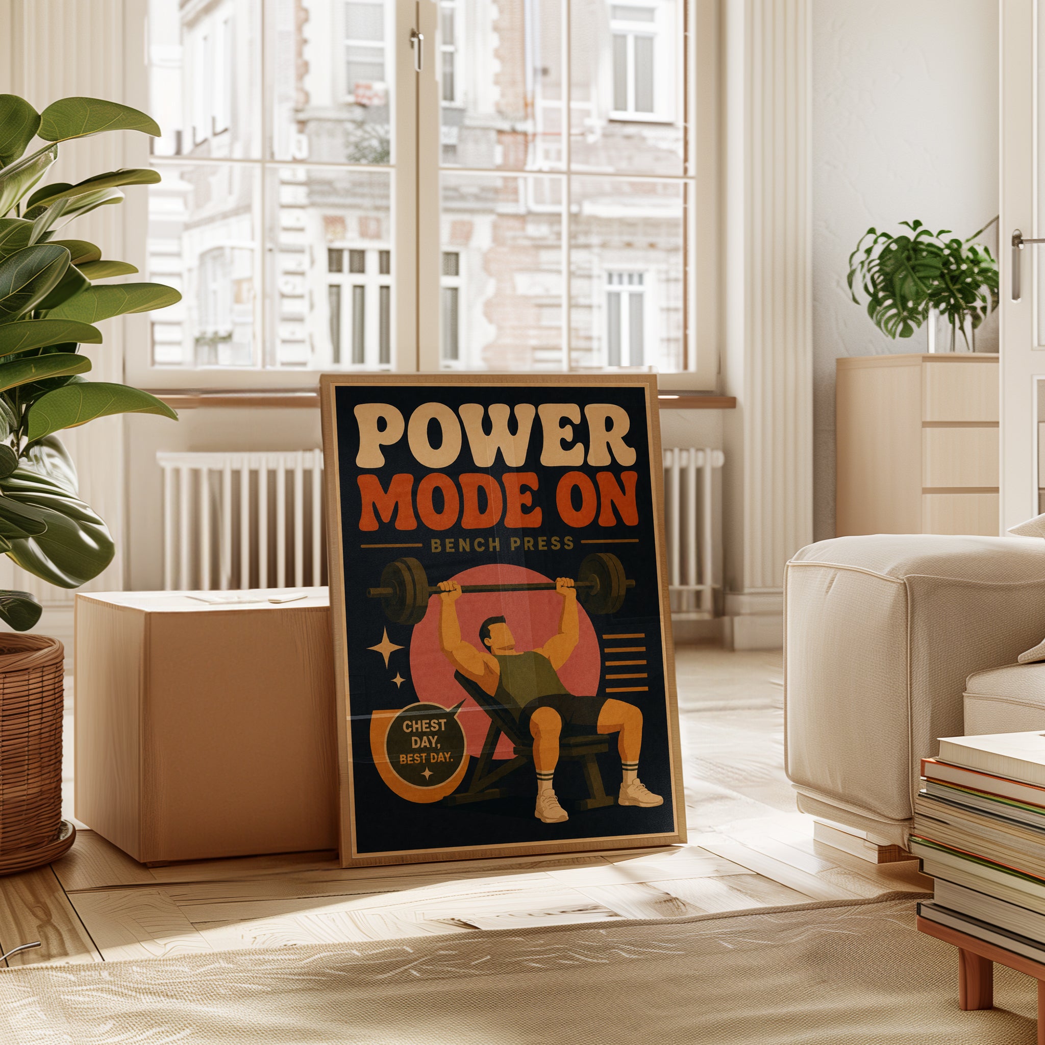 Power Mode On Gym Poster: Retro Fitness Motivation Wall Art - interior