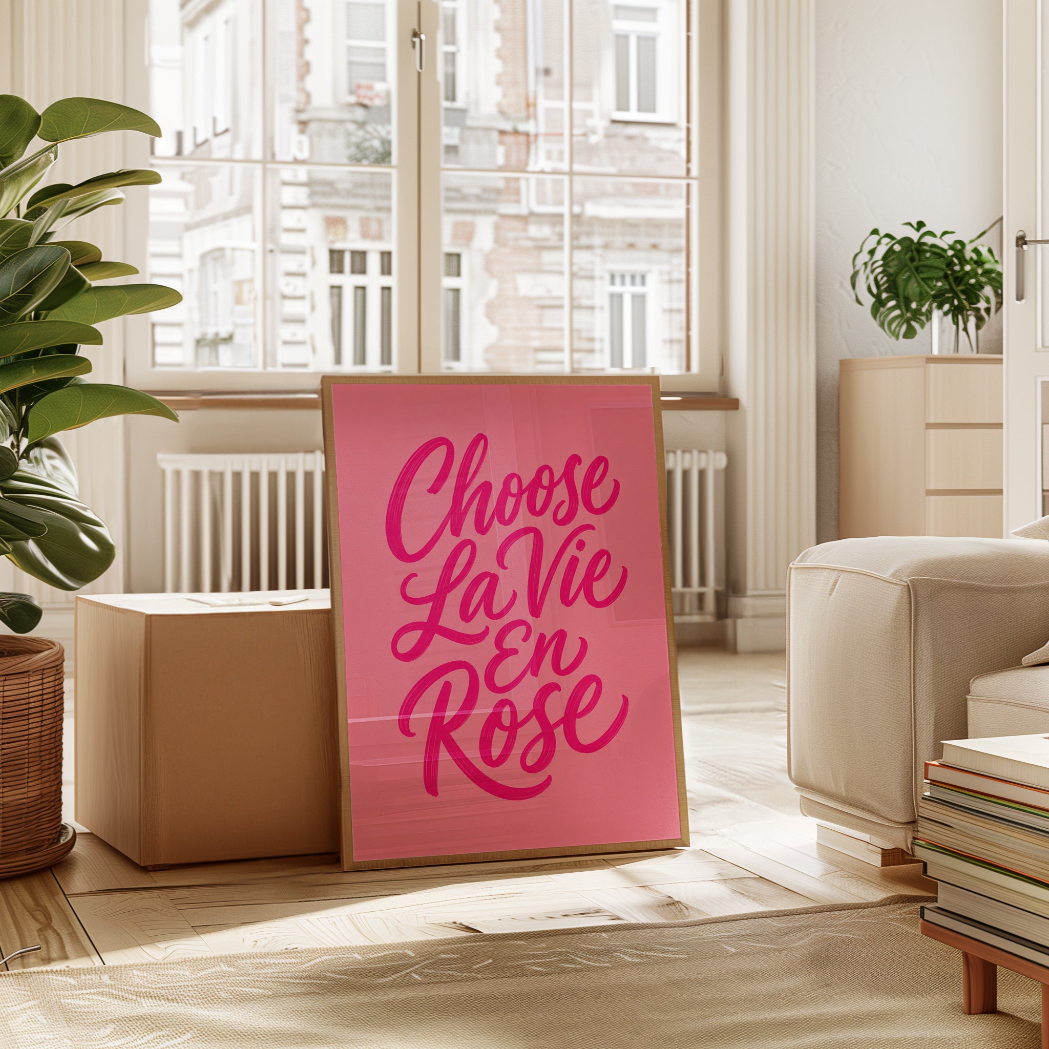 Choose La Vie En Rose Typography Print: Pink Script Lettering - interior