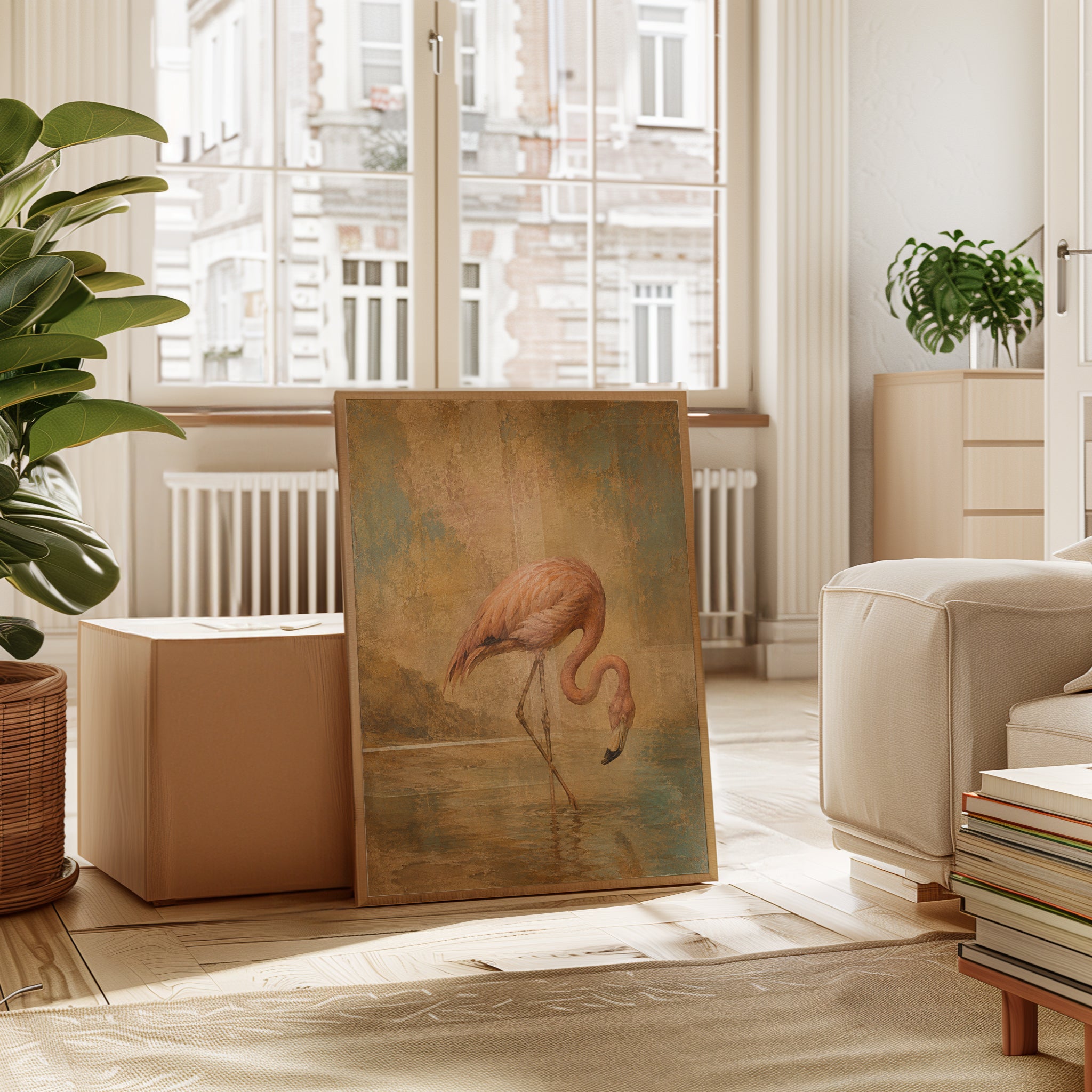Flamingo Wall Art – Vintage Bird Print - interior