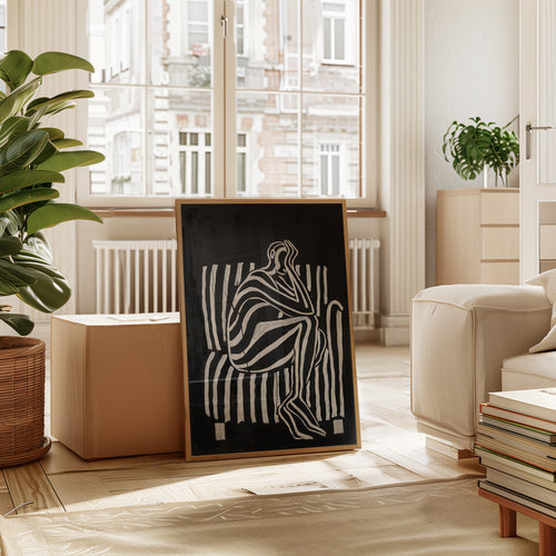 Abstract Figure Wall Art: Minimalist Black and White Poster - interior