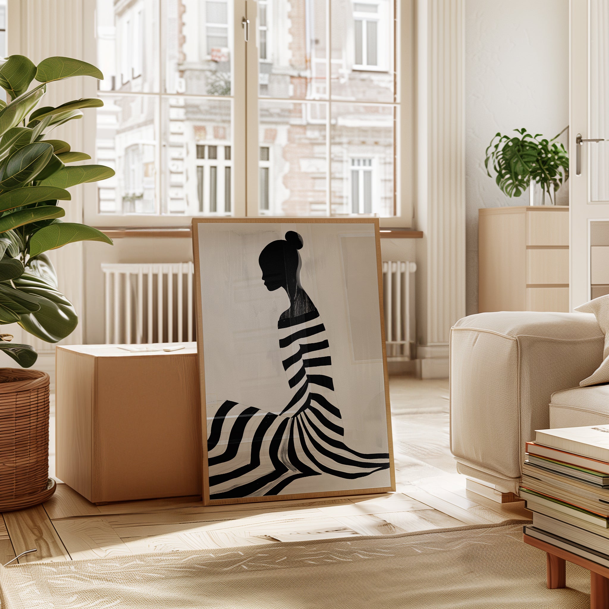 Fashion Wall Art Print: Elegant Woman Silhouette (Black and White Post - interior