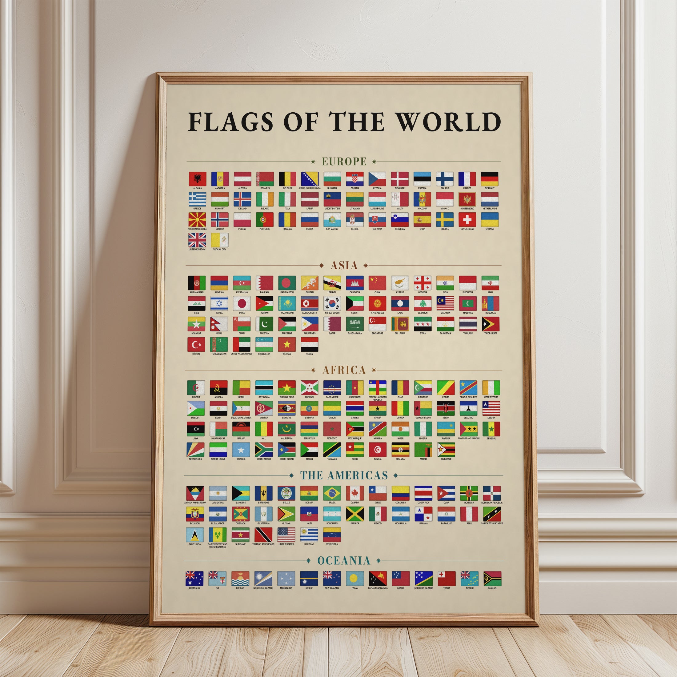 Flags of the World Print — Educational Geography Chart - framed detail