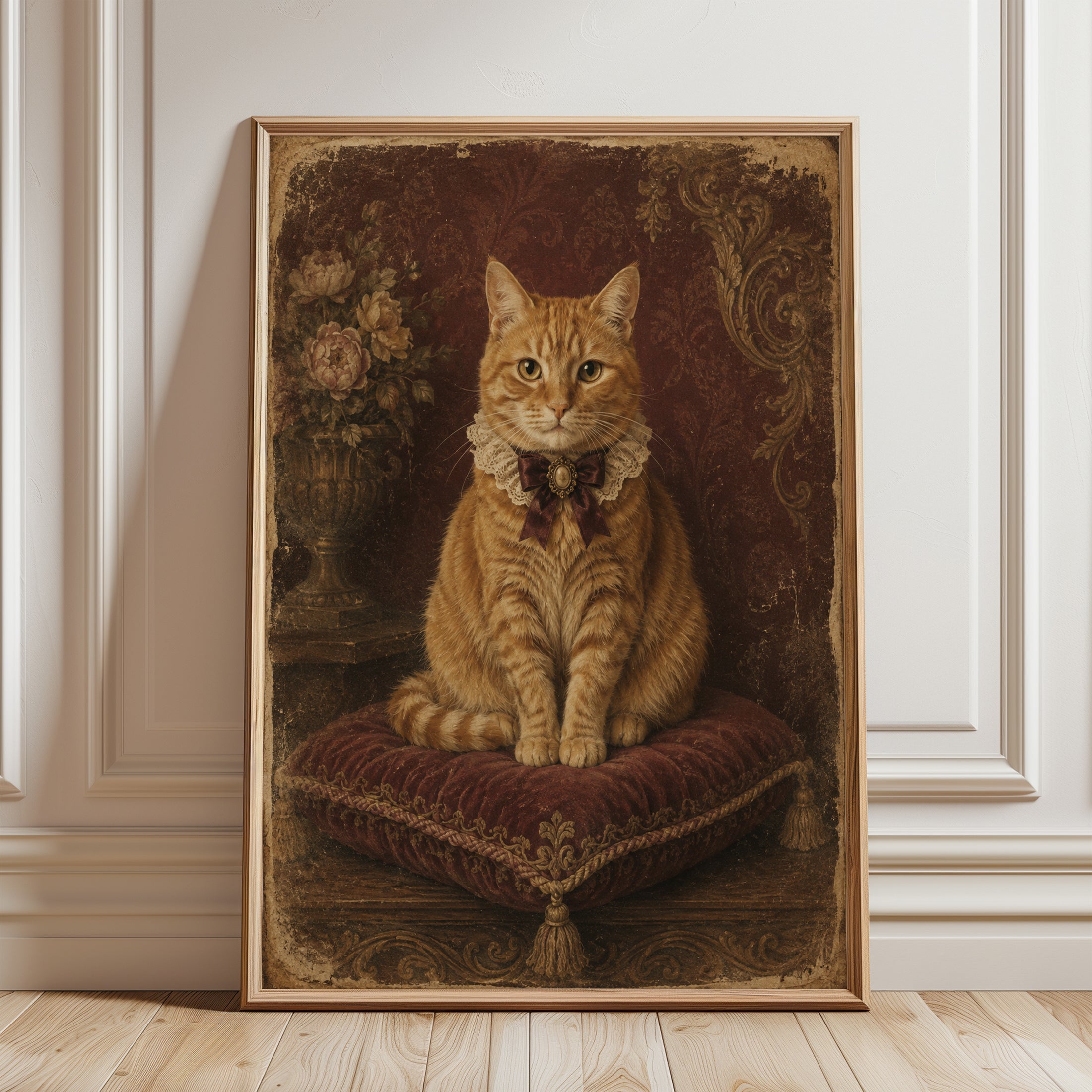 Vintage Cat Portrait – Victorian Pet Wall Art - framed detail