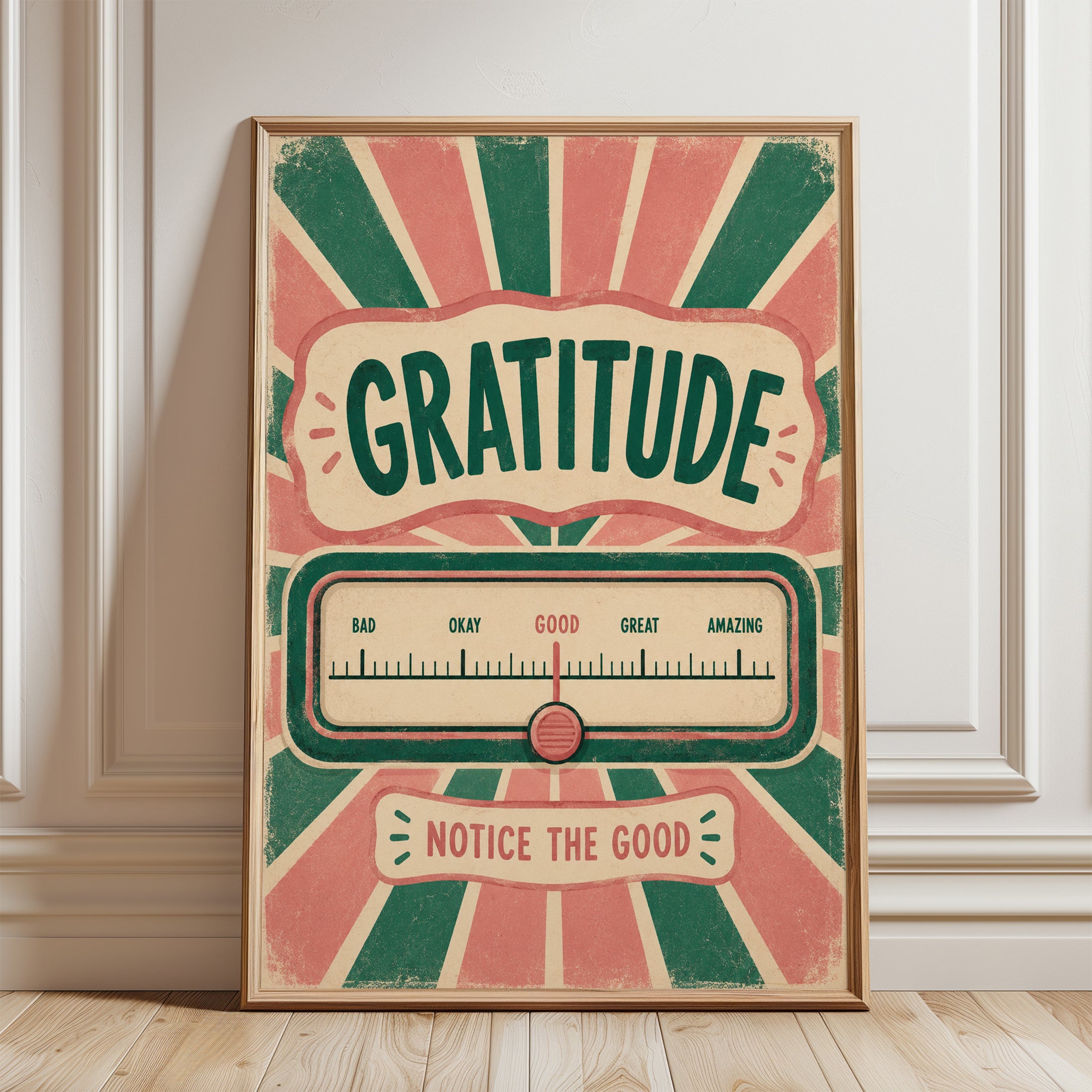 Gratitude Wall Art – Vintage Motivational Print - framed detail