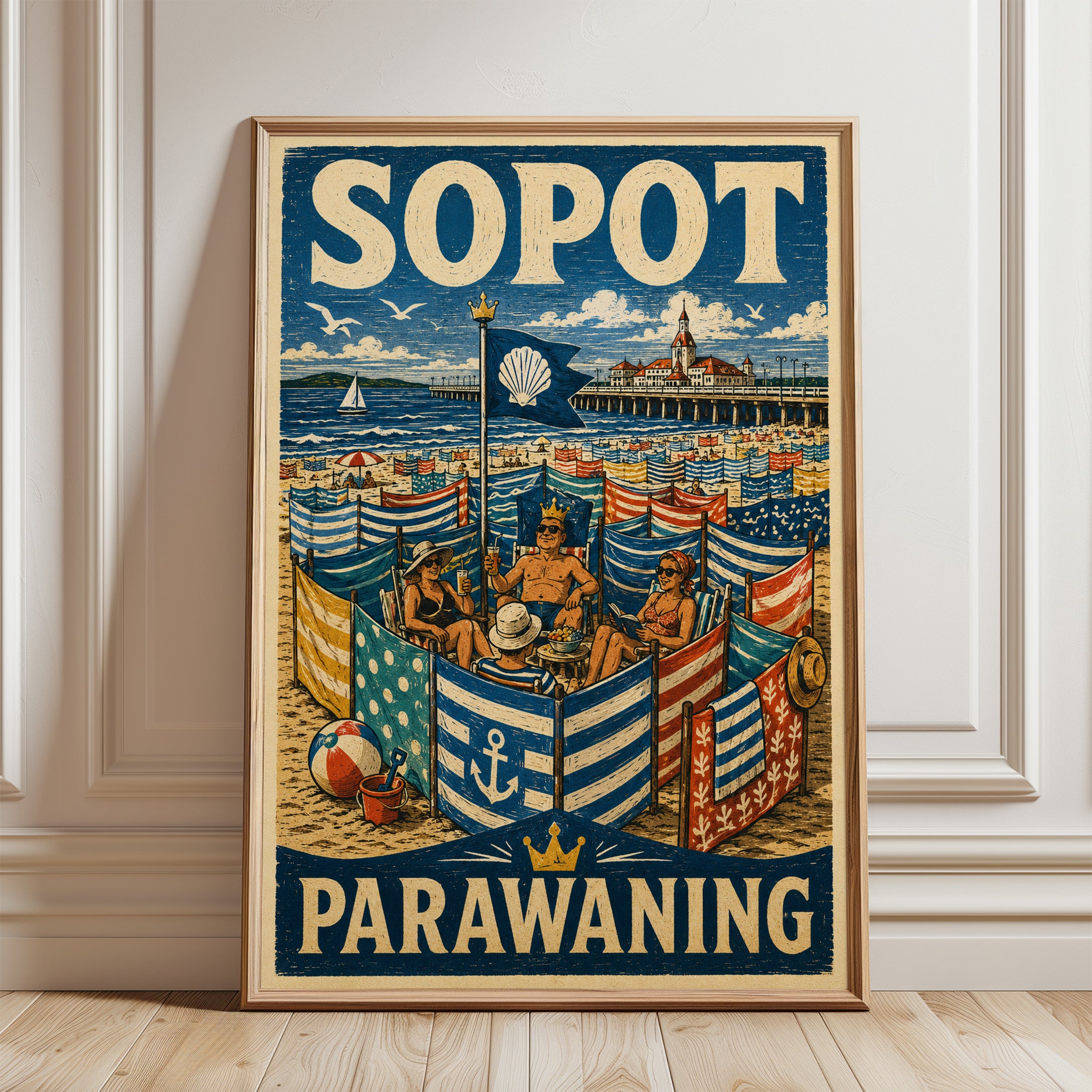 Sopot Travel Poster – Vintage Beach Print - framed detail