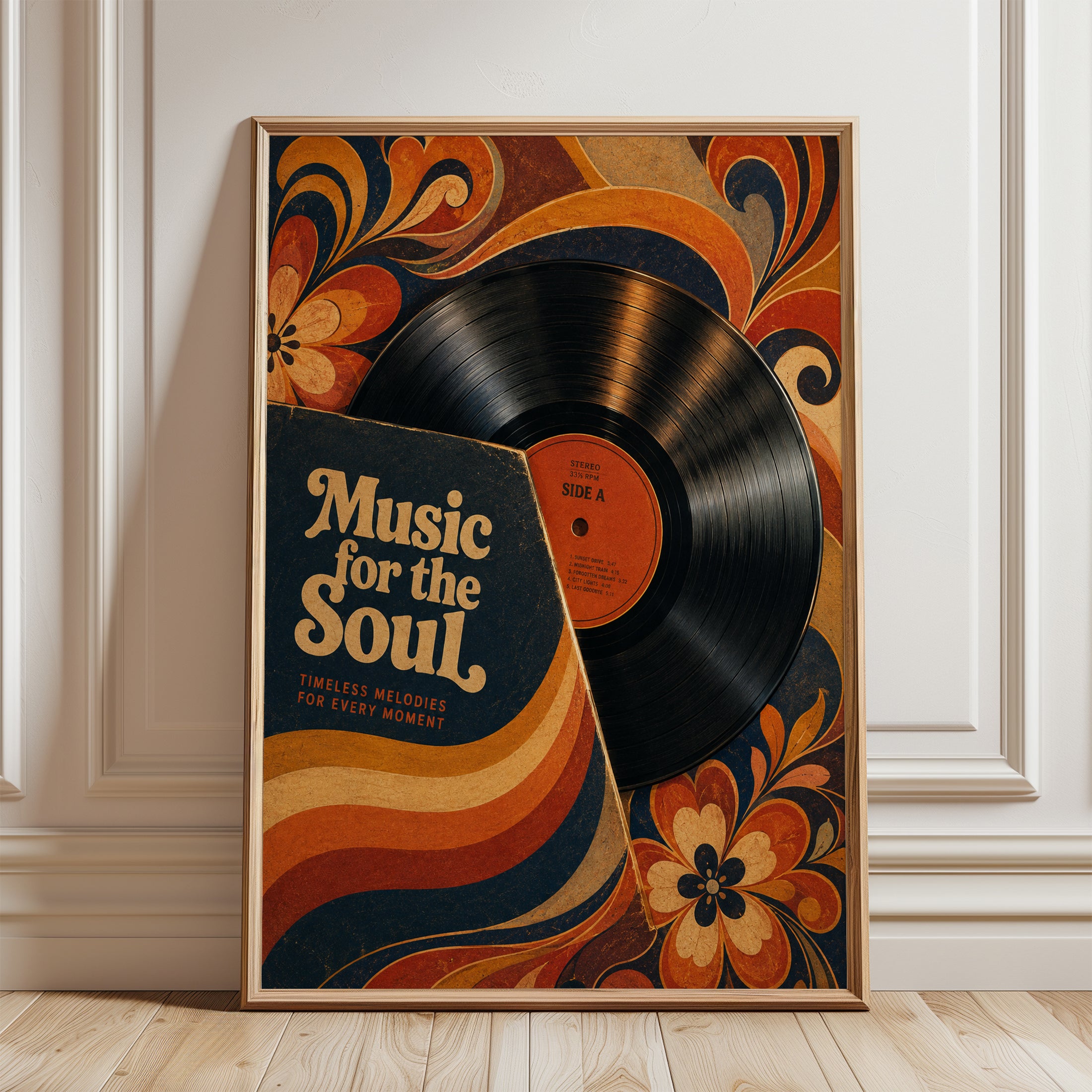 Retro Vinyl Record Poster – Music Room Wall Art - framed detail