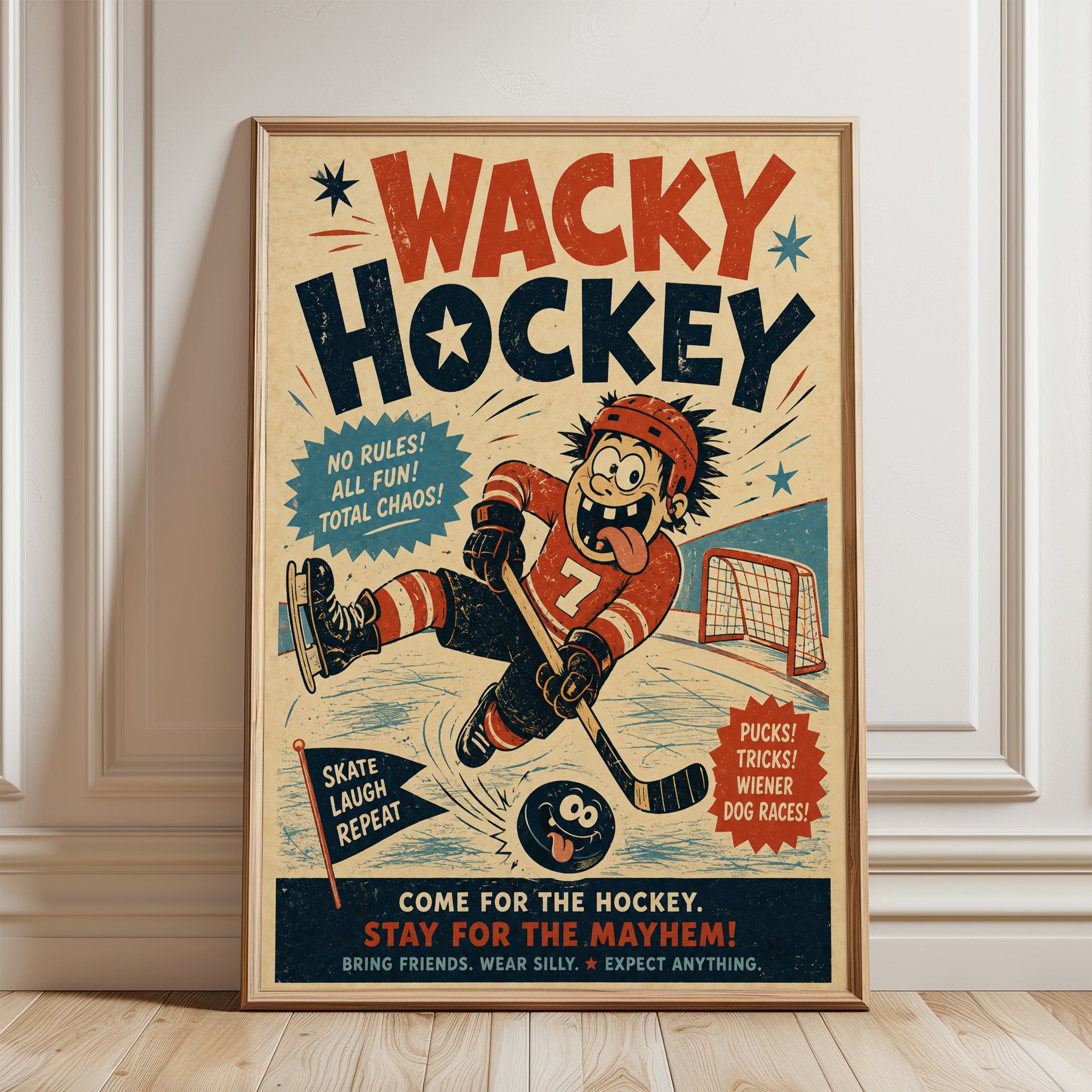 Vintage Hockey Poster – Retro Sports Print - framed detail