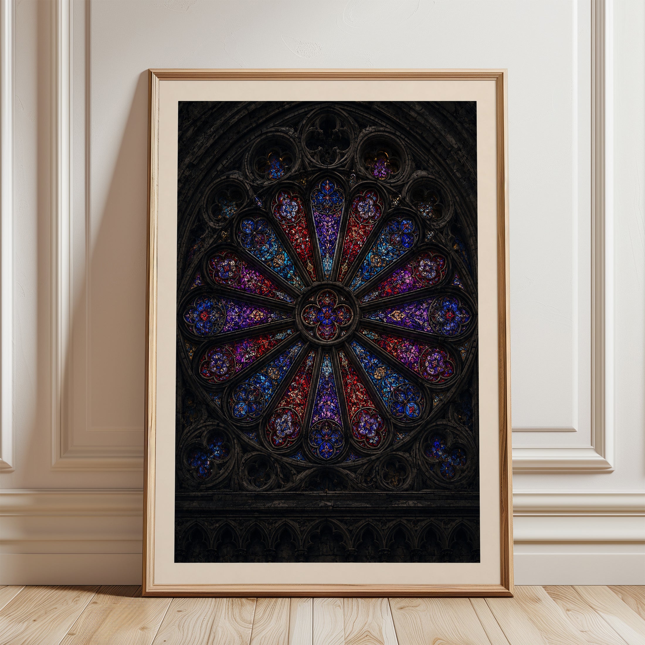Gothic Rose Window Art Print: Medieval Stained Glass Architecture - framed detail