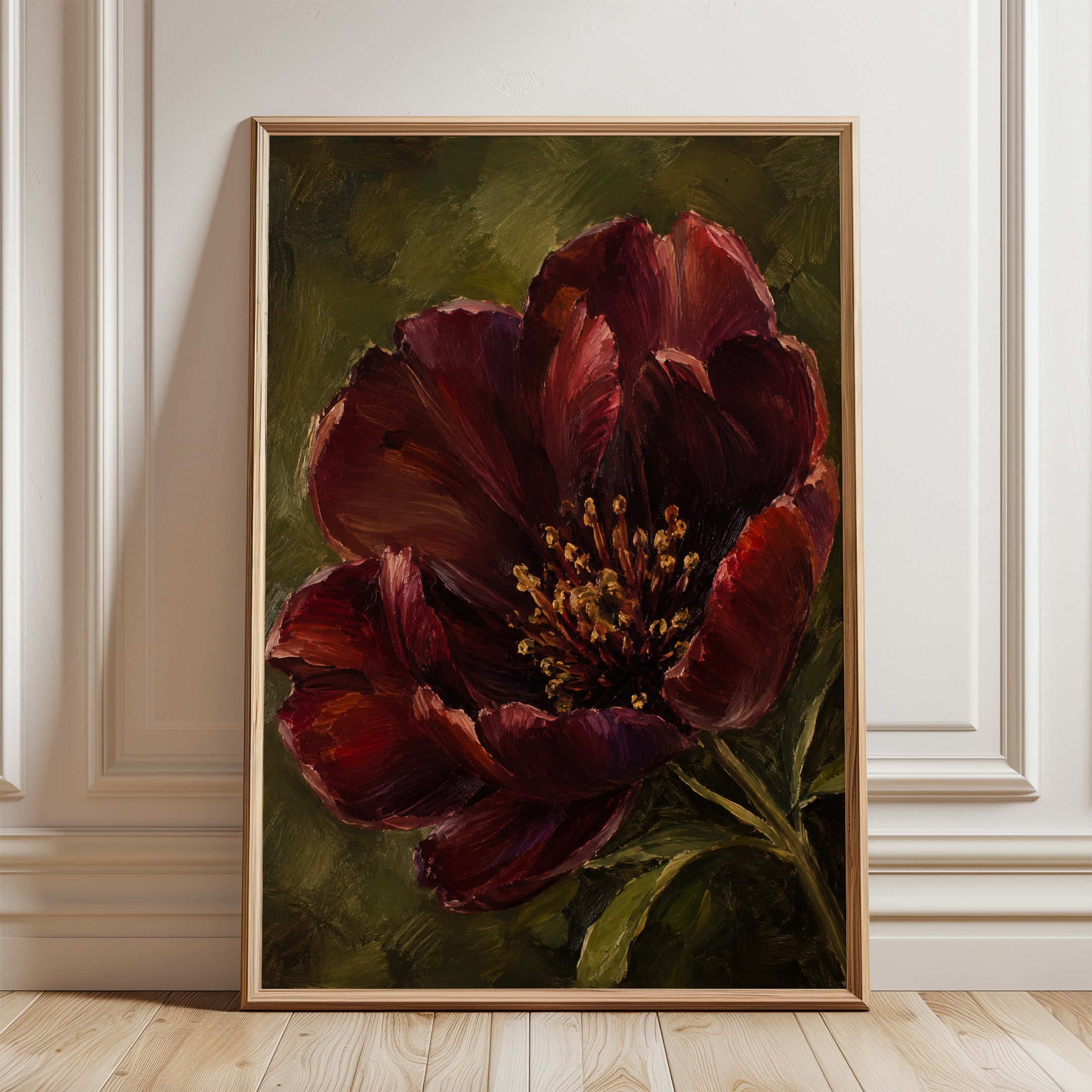 Dark Floral Wall Art – Moody Botanical Print - framed detail