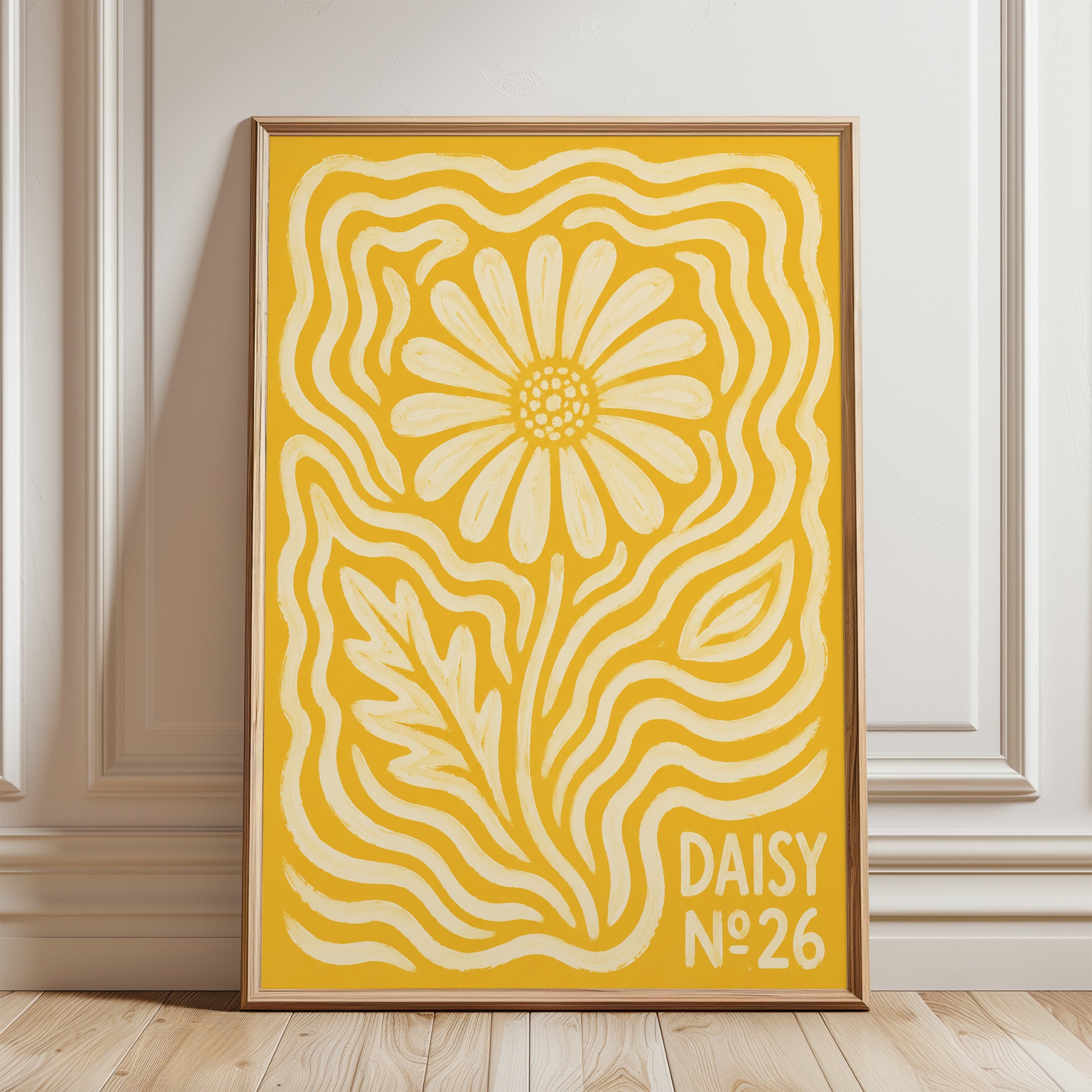 Retro Daisy Poster – Vintage Flower Wall Art - framed detail