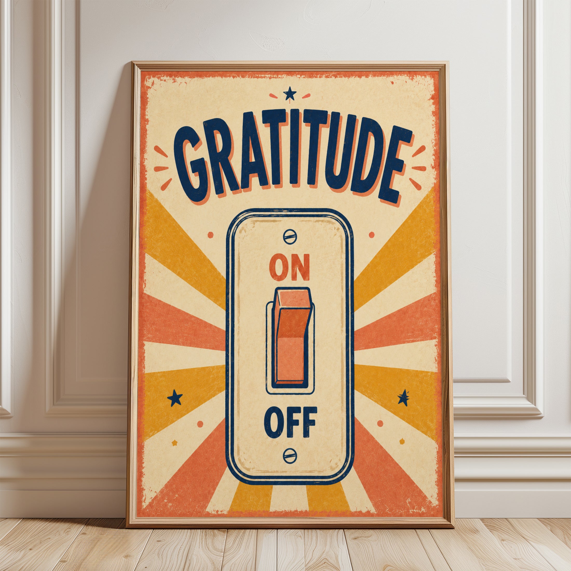 Gratitude Wall Art – Vintage Light Switch Print - framed detail