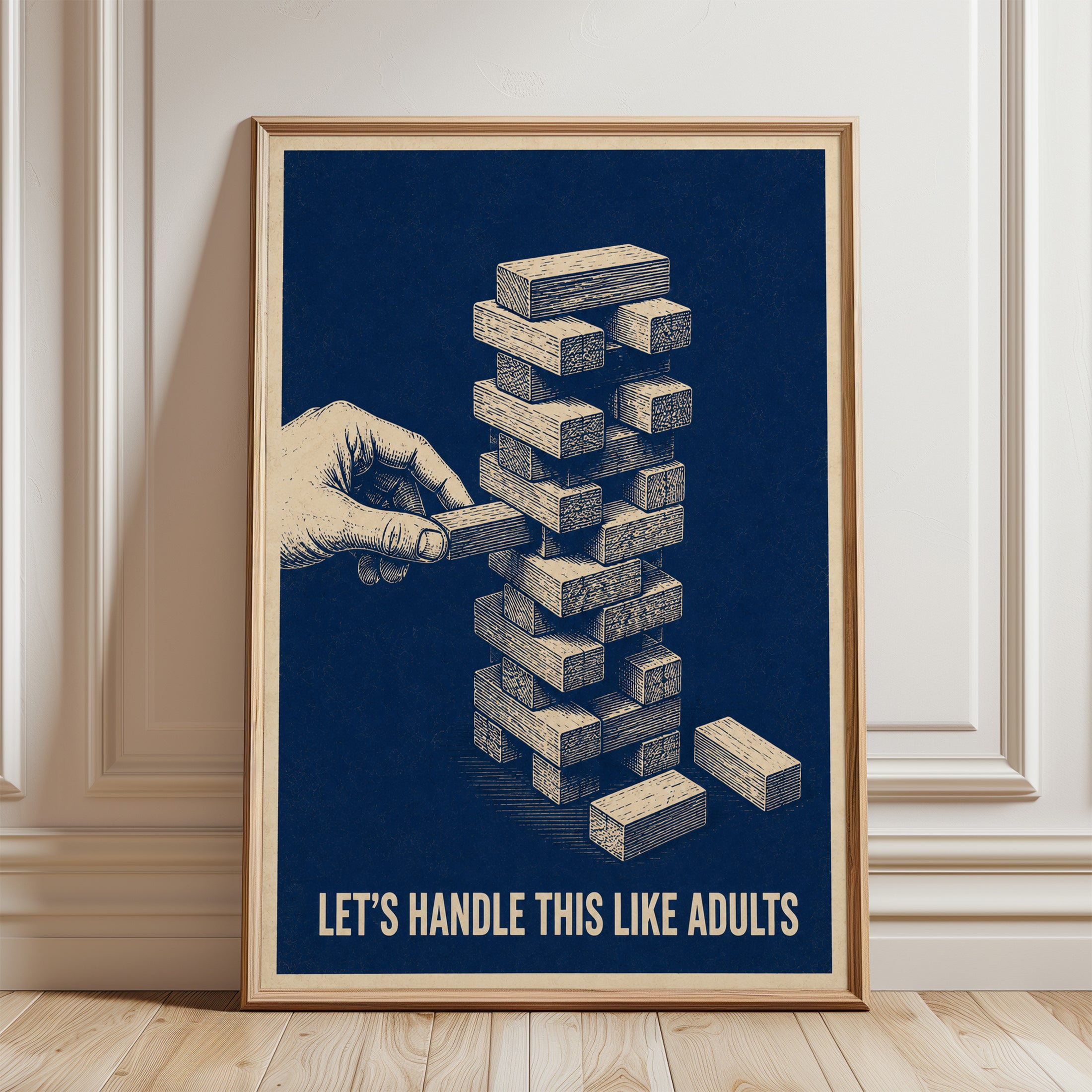 Funny Office Wall Art – Block Tower Print - framed detail