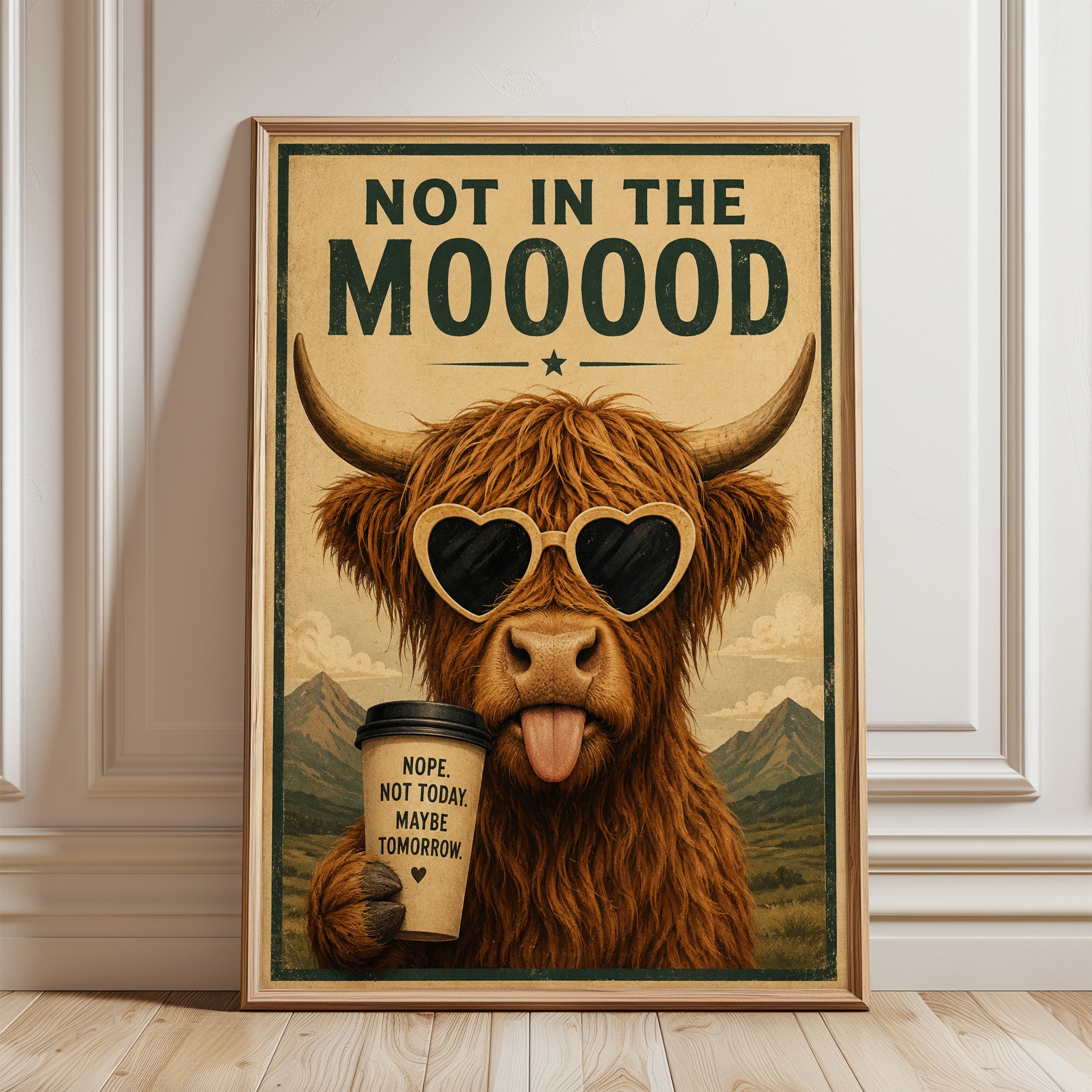Highland Cow Wall Art – Funny Bathroom Print - framed detail