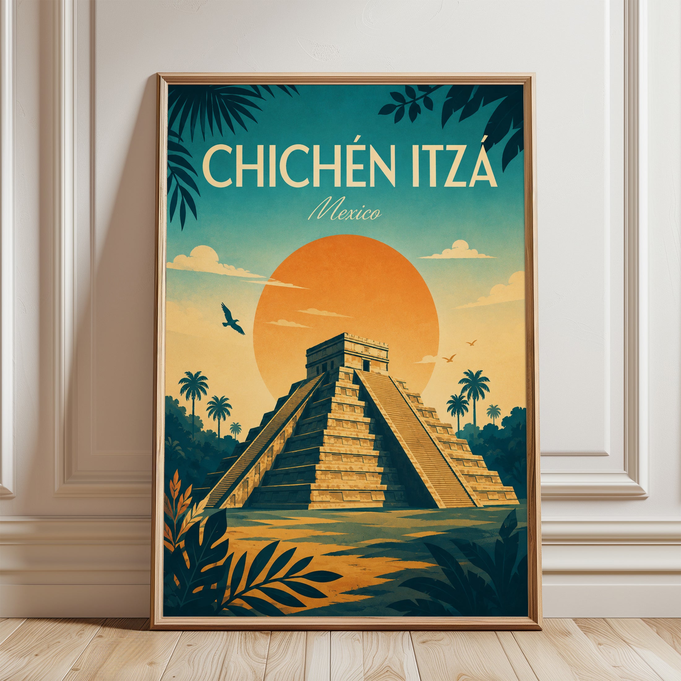 Mexico Travel Poster – Chichen Itza Print - framed detail