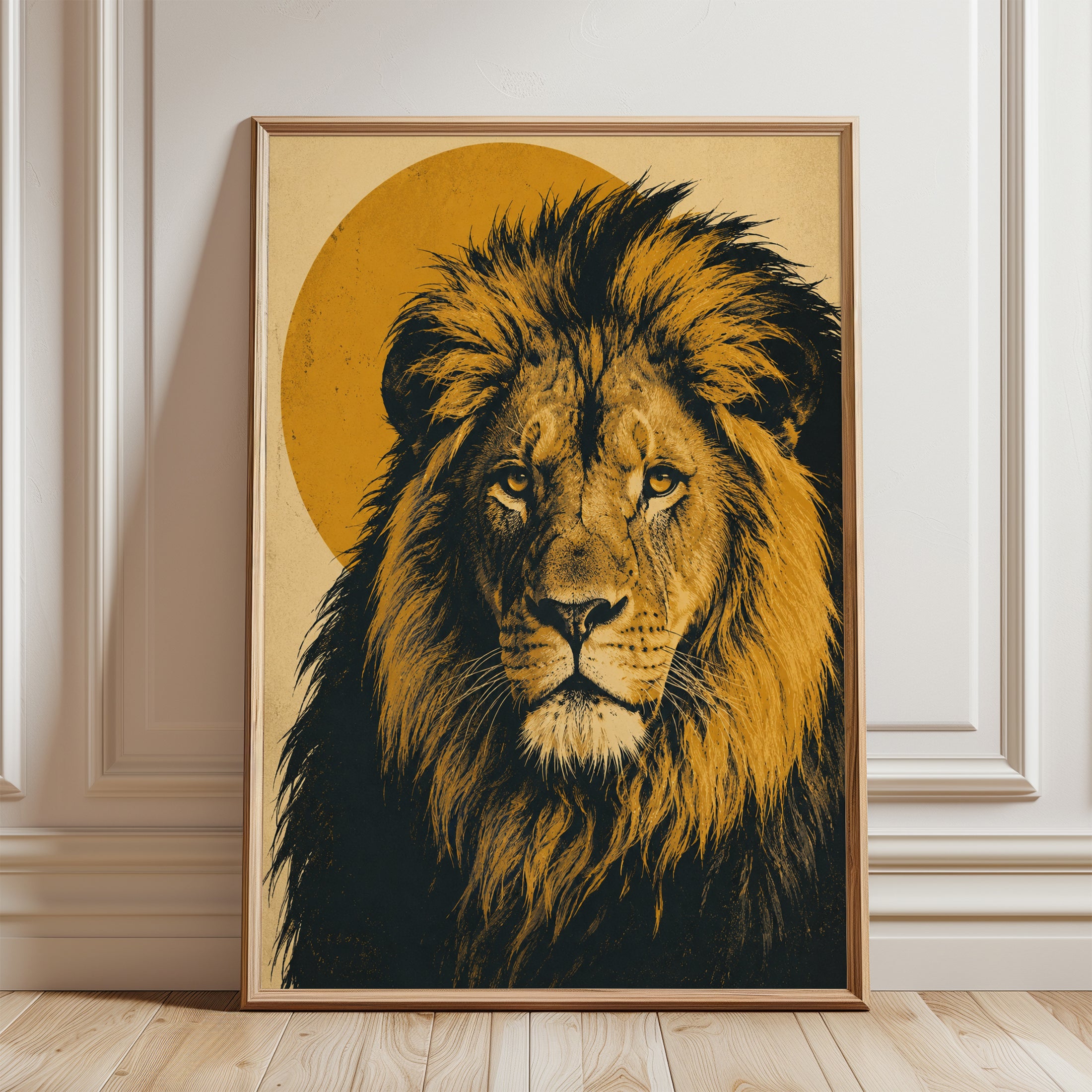 Lion Wall Art – Vintage Animal Print - framed detail