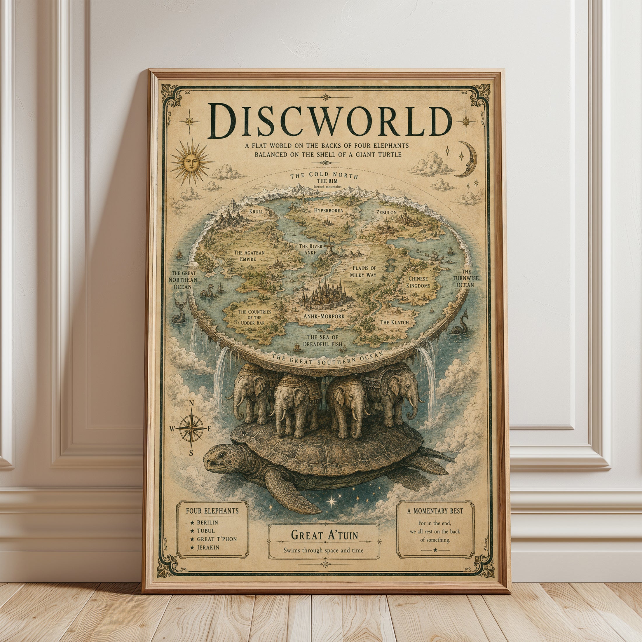 Fantasy Map Poster – Discworld Art Print - framed detail