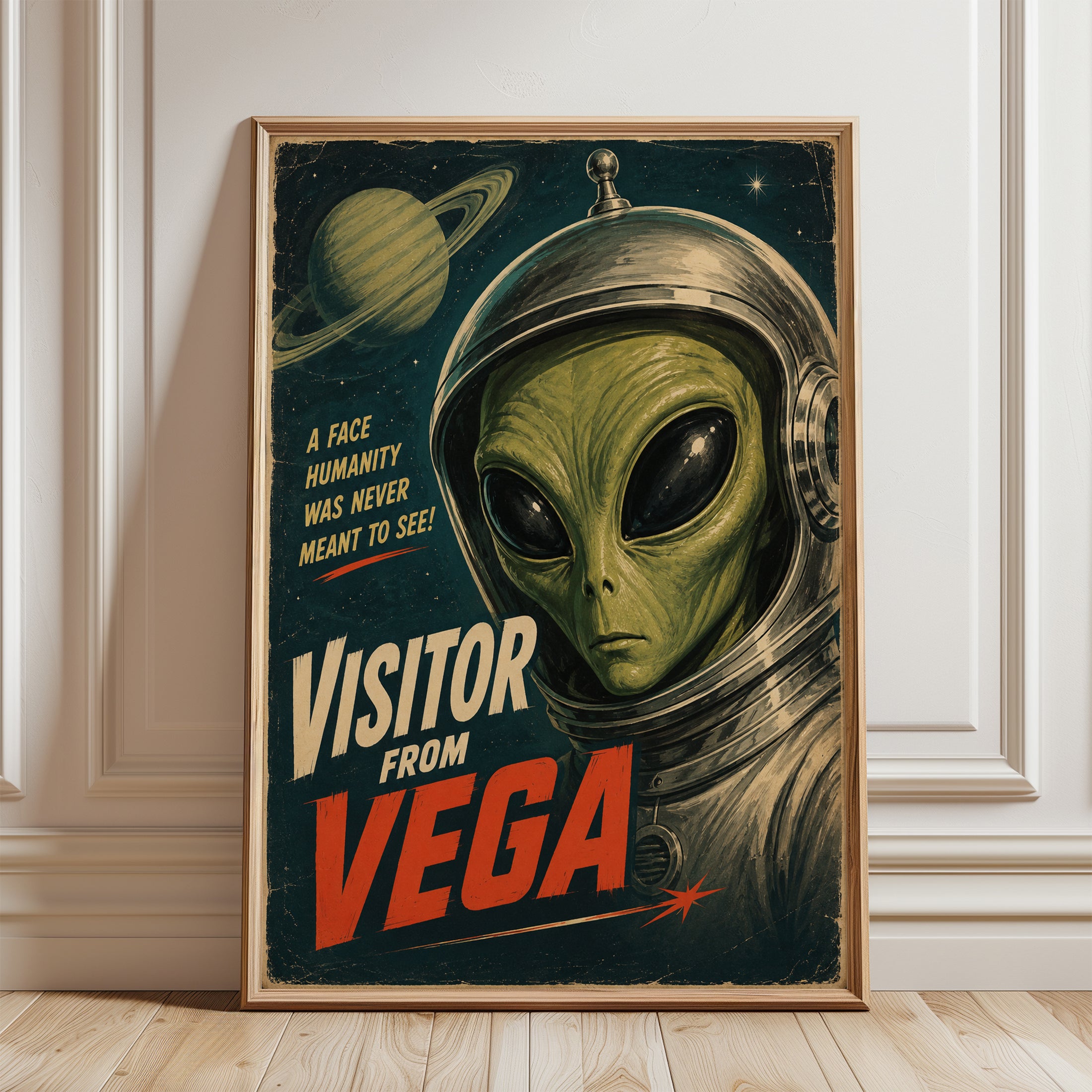 Retro Space Poster – Vintage Sci Fi Art - framed detail