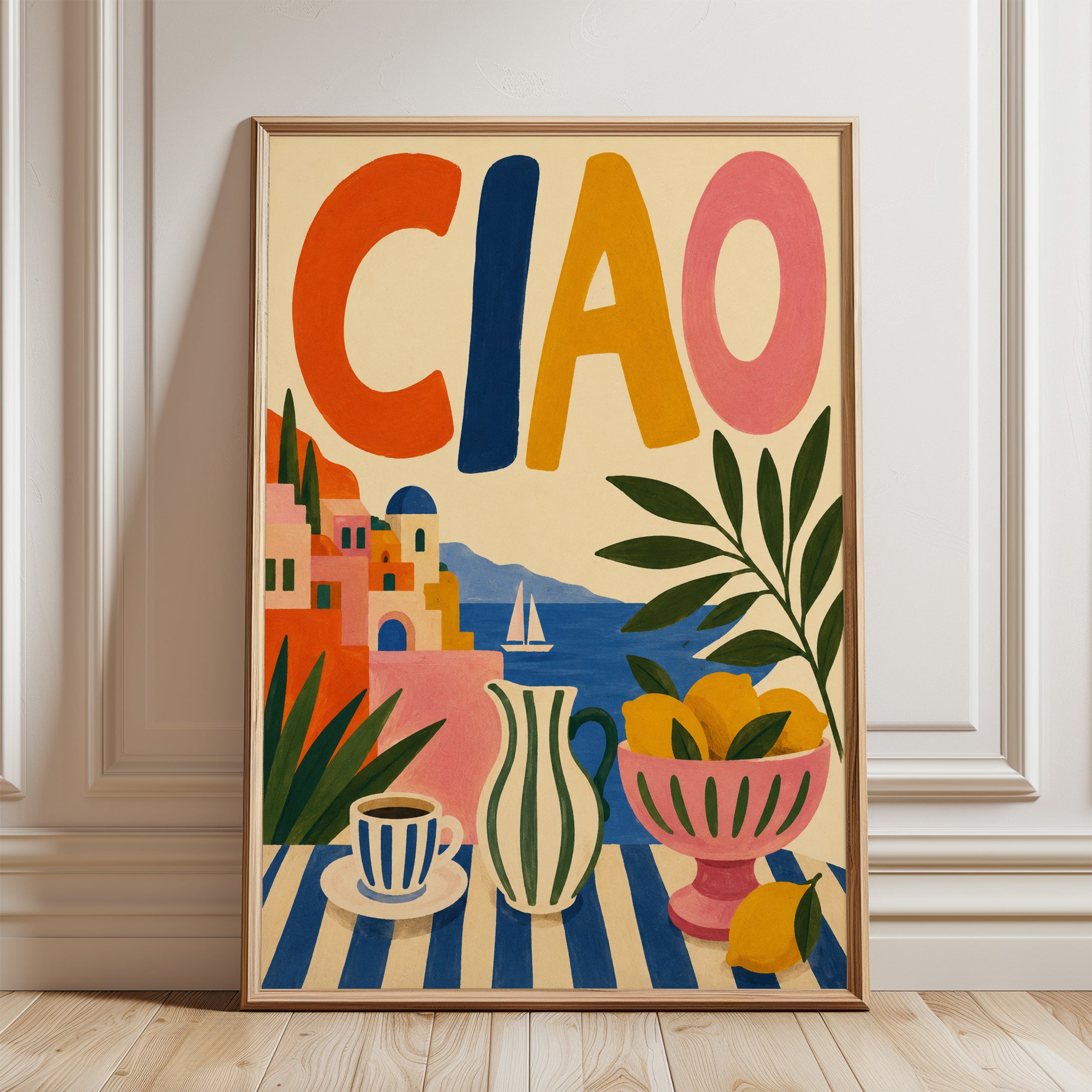 Italian Travel Poster – Ciao Italy Print - framed detail