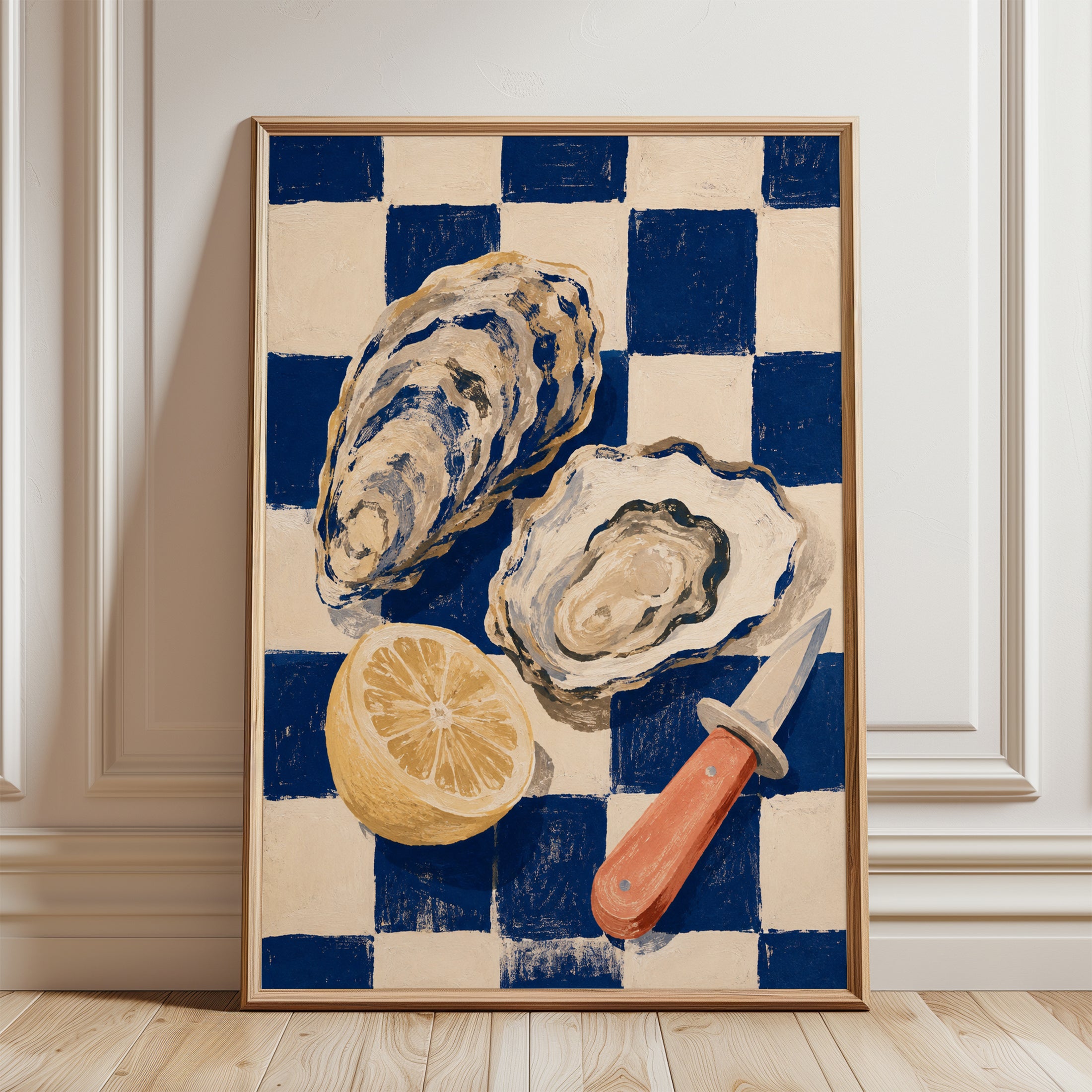 Oyster Kitchen Wall Art – Coastal Food Print - framed detail