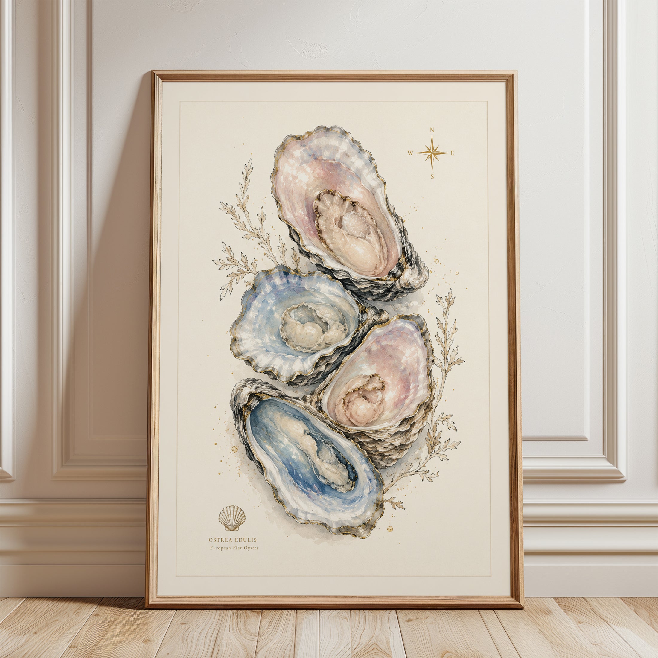 Oyster Wall Art – Coastal Nautical Print - framed detail