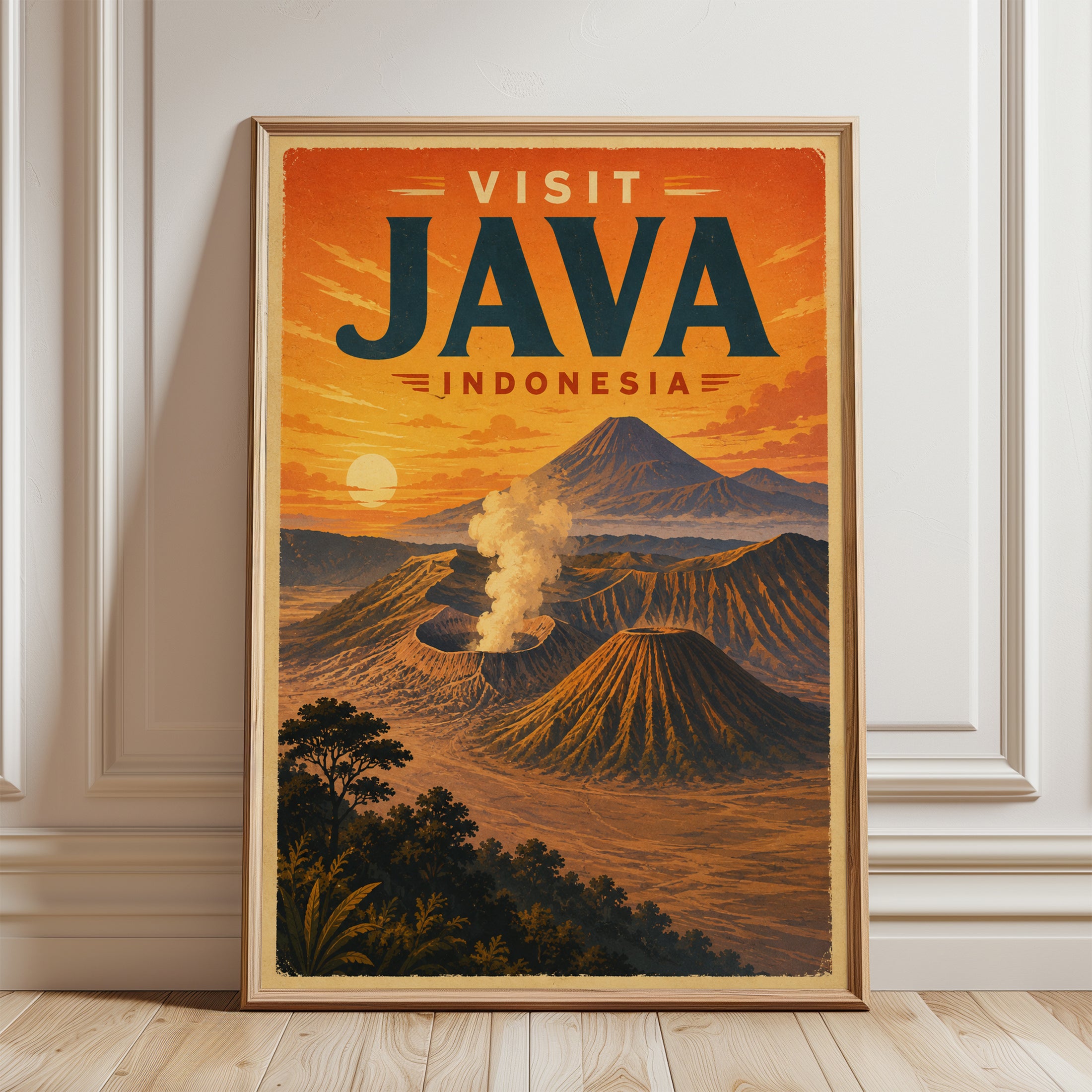 Vintage Travel Poster – Java Indonesia Print - framed detail