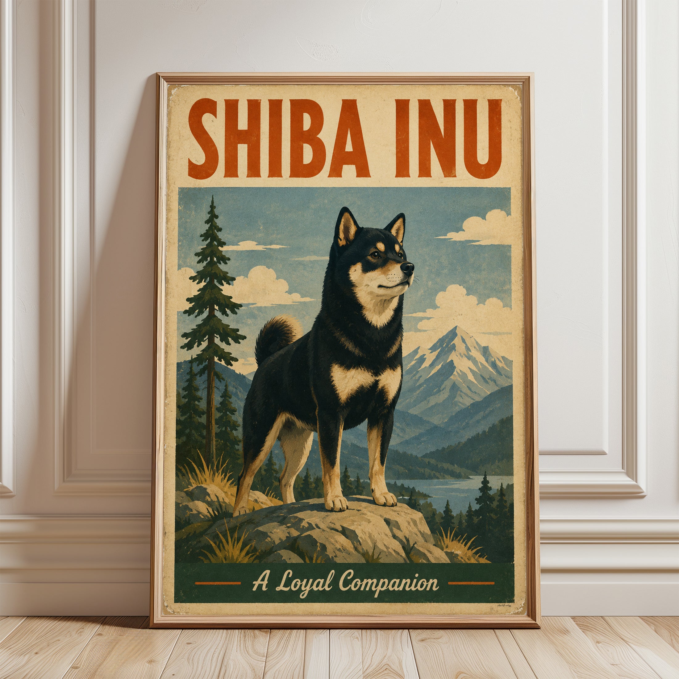 Dog Breed Poster – Vintage Shiba Inu Print - framed detail