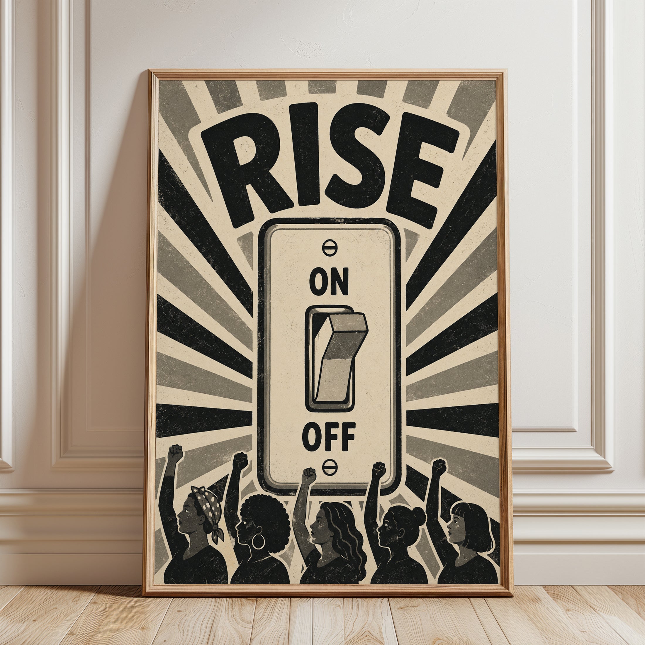 Rise Up Protest Poster: Vintage Propaganda Style Wall Art - framed detail