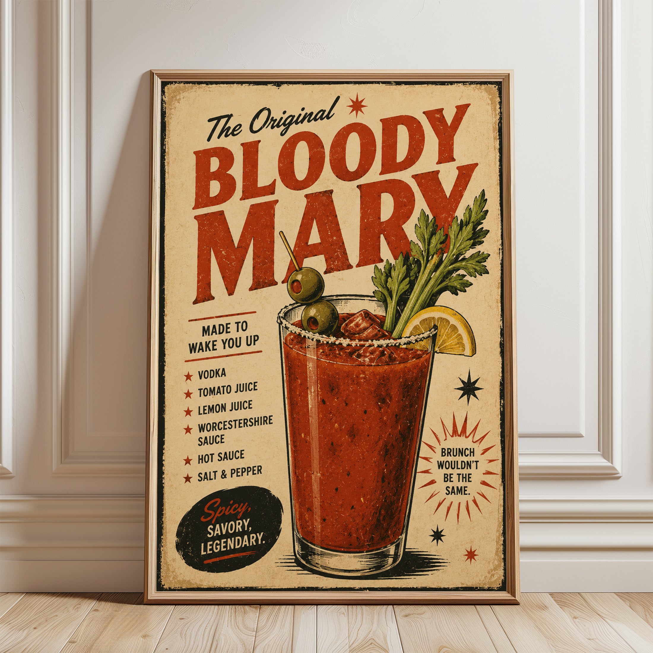 Bloody Mary Poster – Vintage Cocktail Print - framed detail
