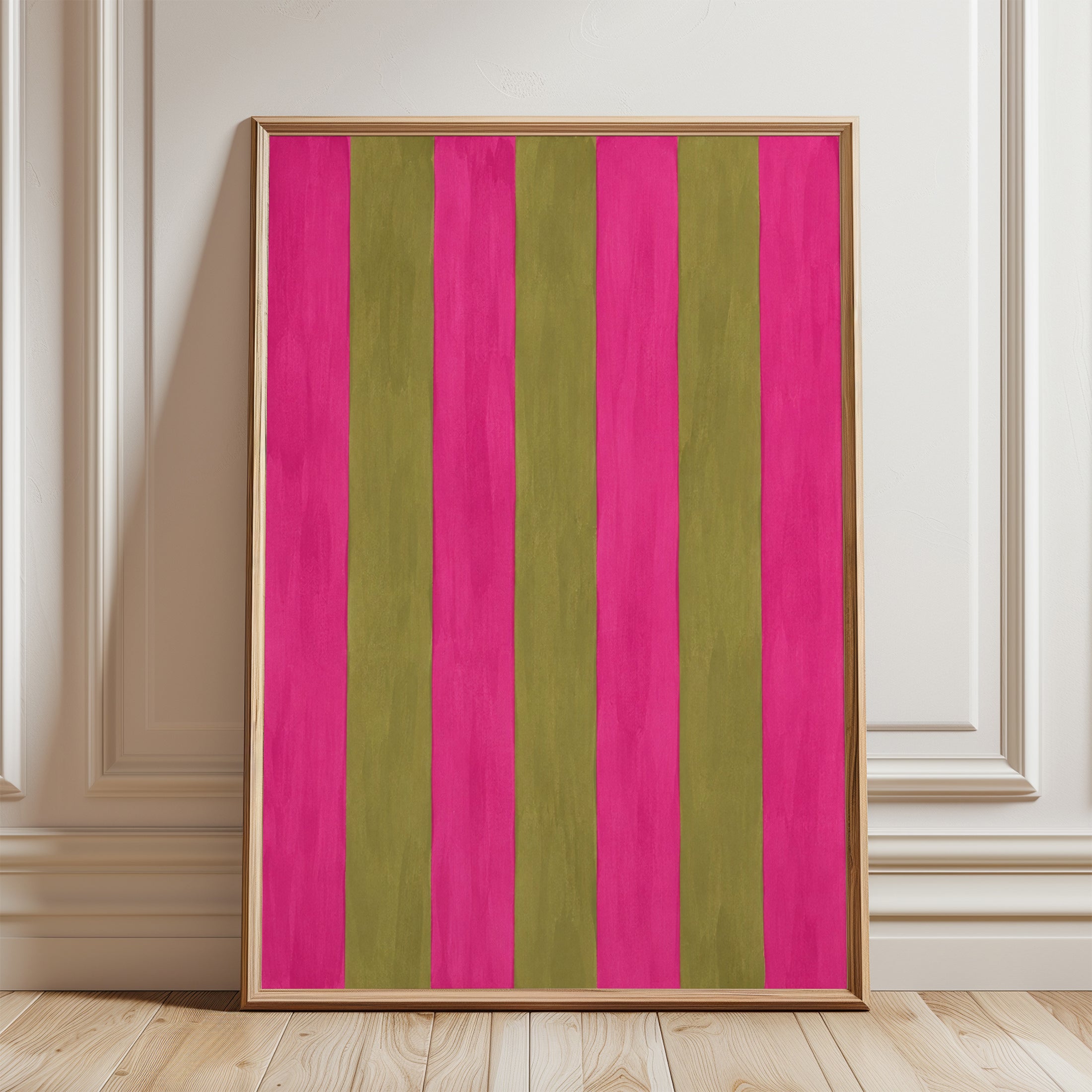Pink and Gold Striped Wall Art: Vintage Textured Pattern - framed detail