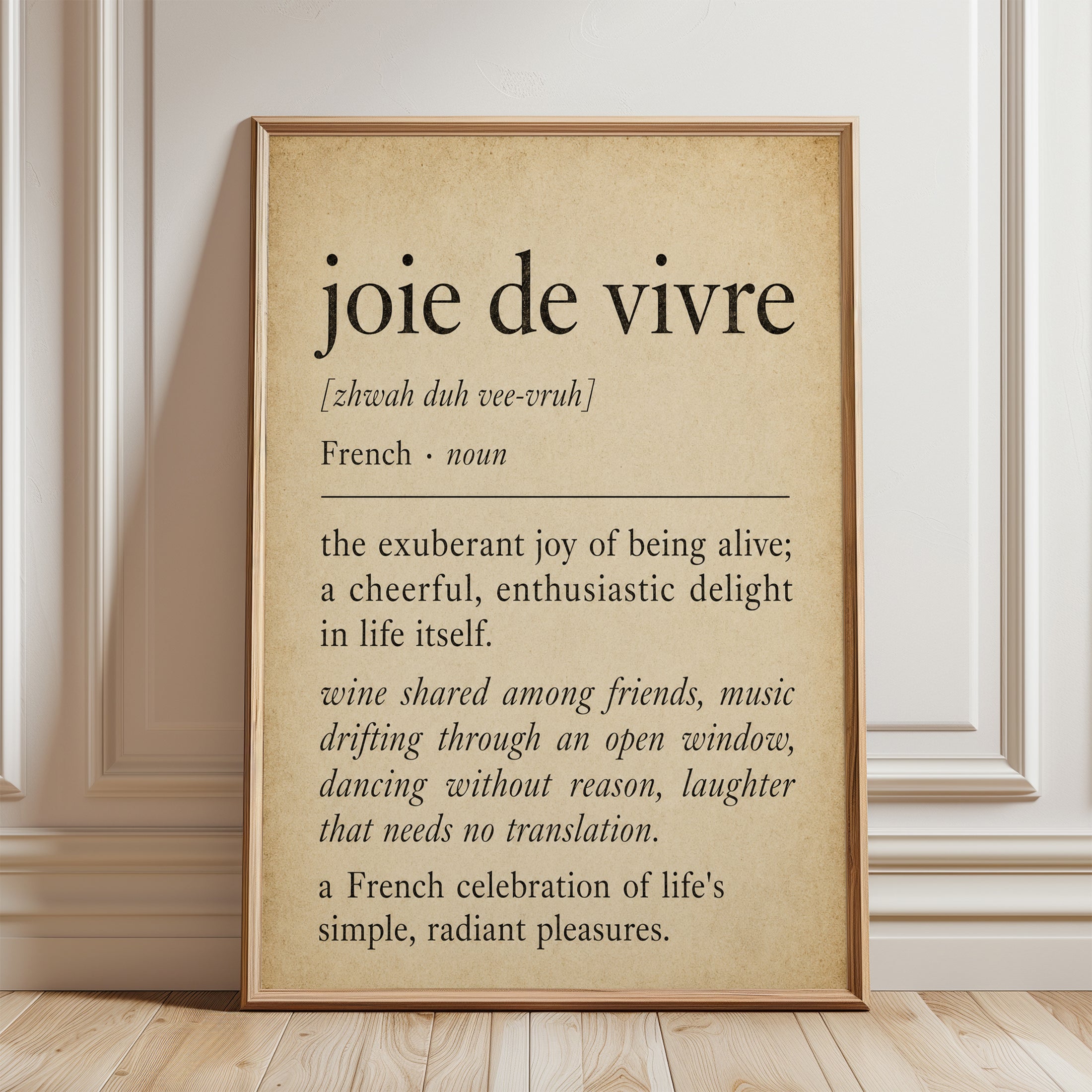 French Quote Wall Art – Joie De Vivre Print - framed detail