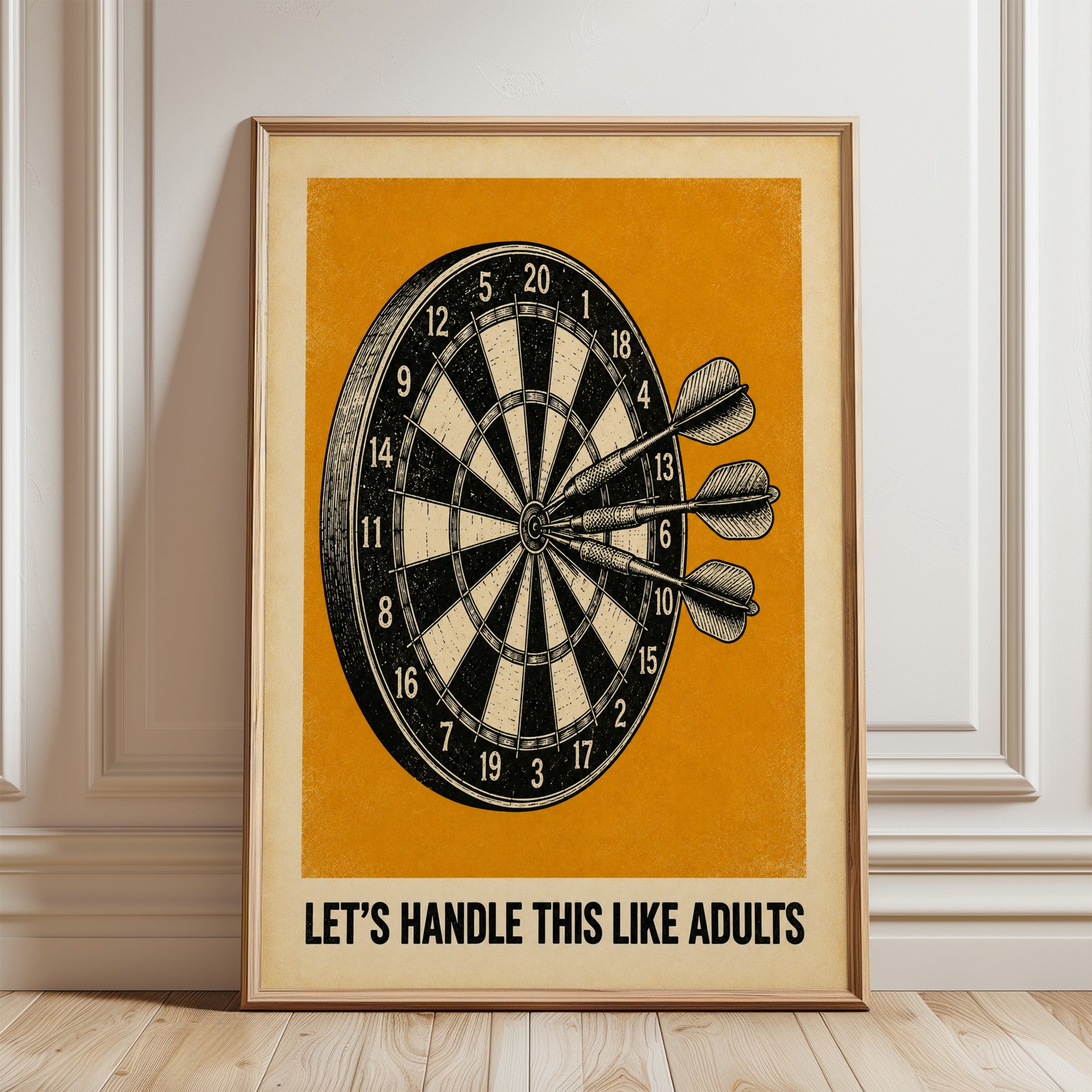 Darts Wall Art – Funny Game Room Decor - framed detail